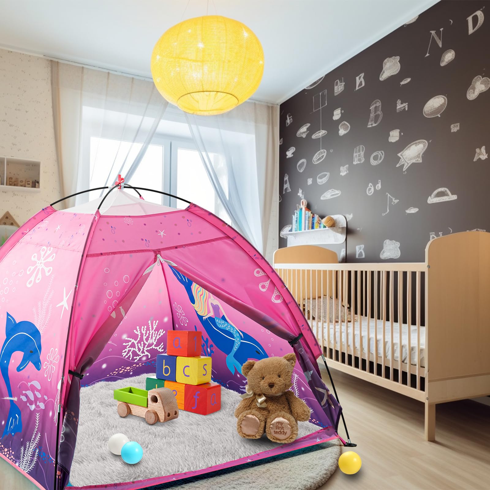 BLINWORLD Kids Play Mermaid Tent for Kids, Play Tentes Foldable Pop Up Indoor Outdoor Party Playhouse Tents Toy for Boys Girls-47 * 47 * 41 (Pink)