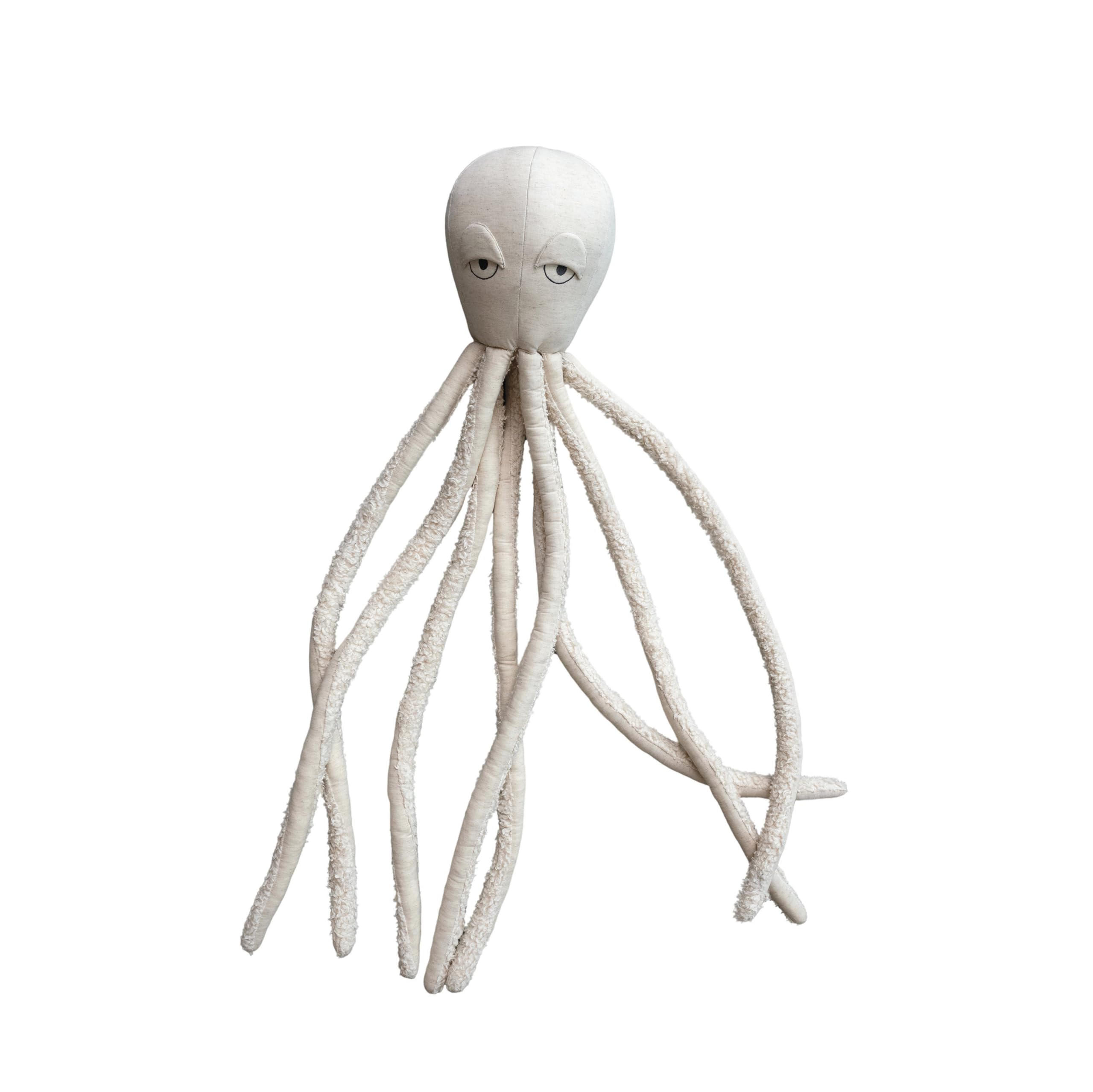 White Cotton and Linen Octopus Shaped Pillow