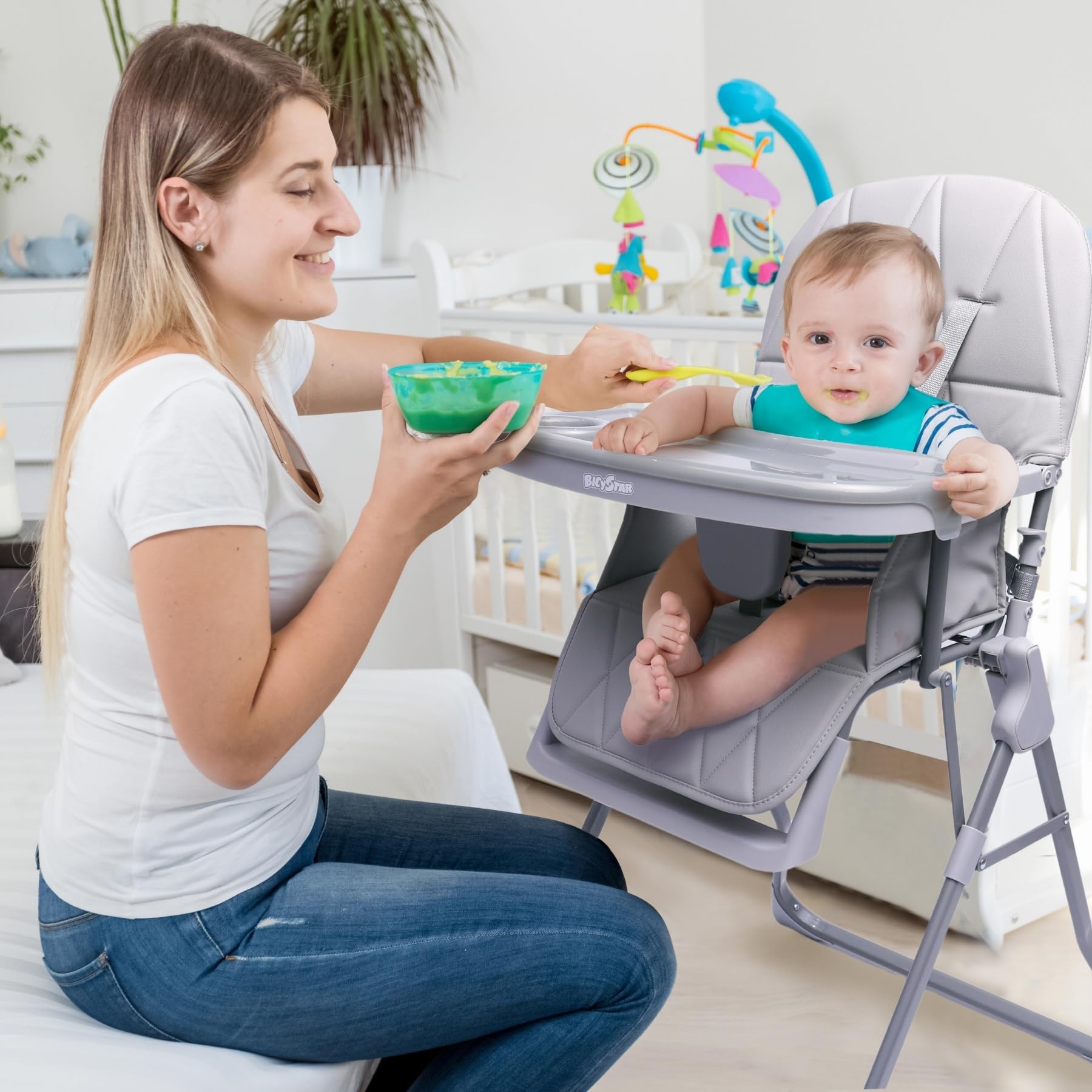 Foldable Baby High Chair with Easy Clean Double-Layer Tray