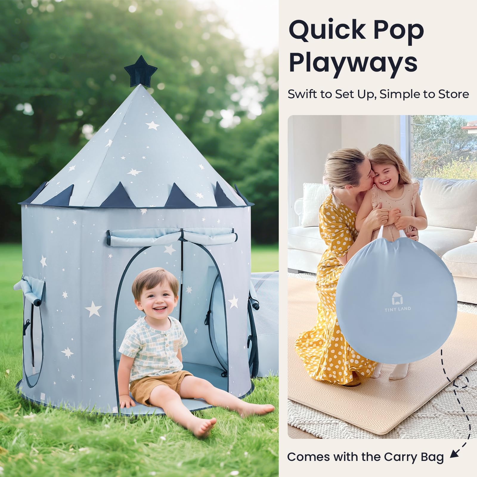 Tiny Land 3-in-1 Baby Tunnel for Toddlers with Ball Pit & Play Tent, Pop Up Crawl Tunnel for Kids, Indoor/Outdoor Play Tunnel, Foldable Baby Crawling Tunnel Toy (Blue)