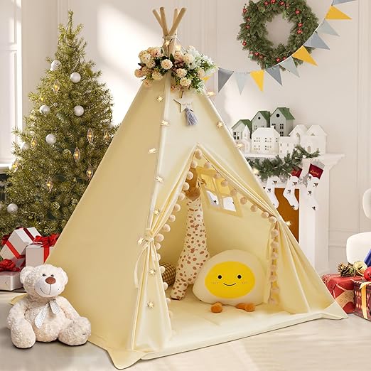 Teepee Tent for Kids with Padded Mat Cotton Canvas Kids Tent