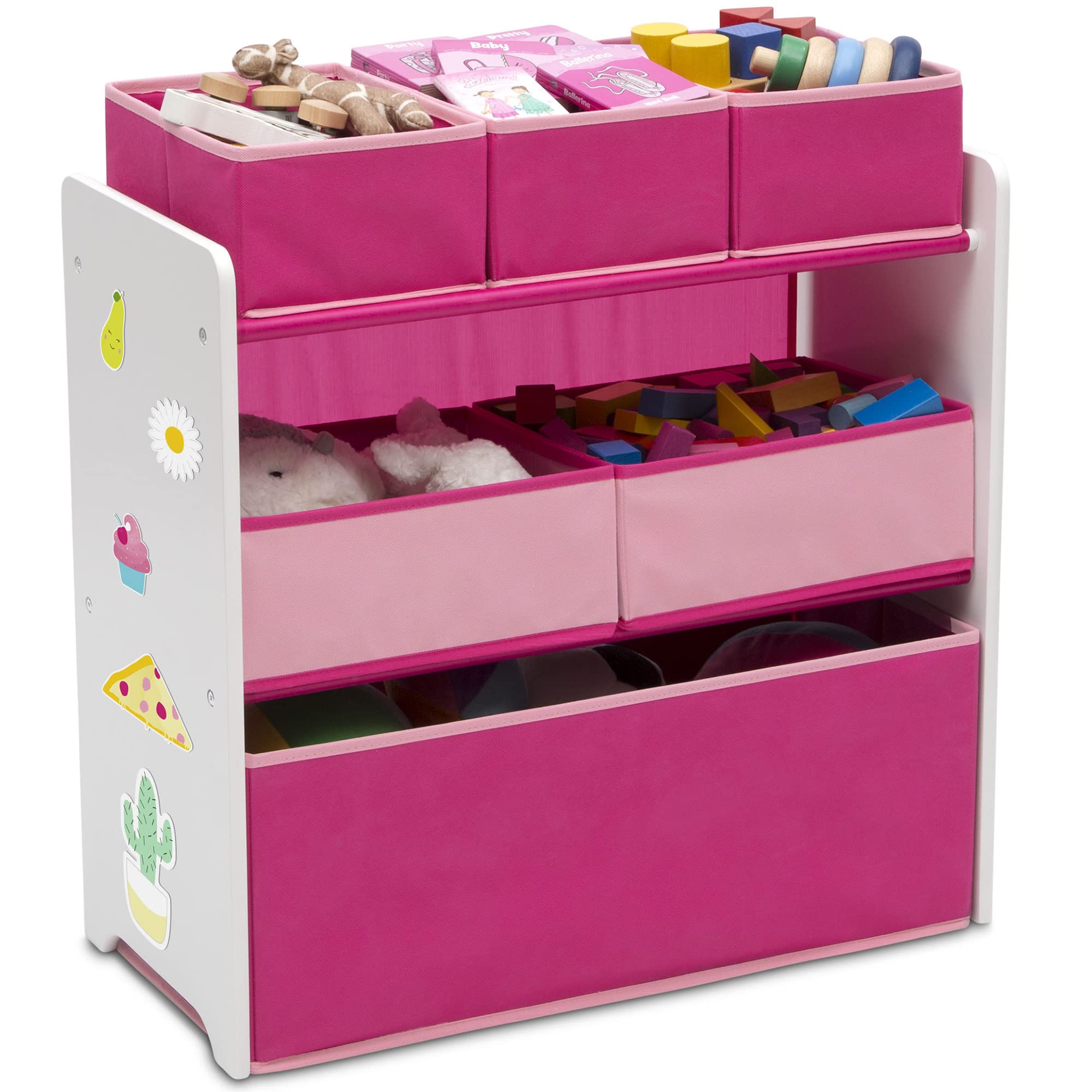 Design and Store 6 Bin Toy Organizer, White/Pink