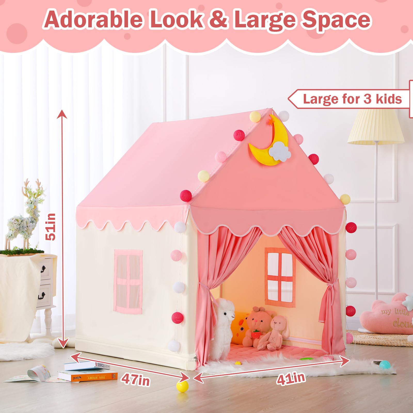 Kids Play Tent with Mat and Star Lights
