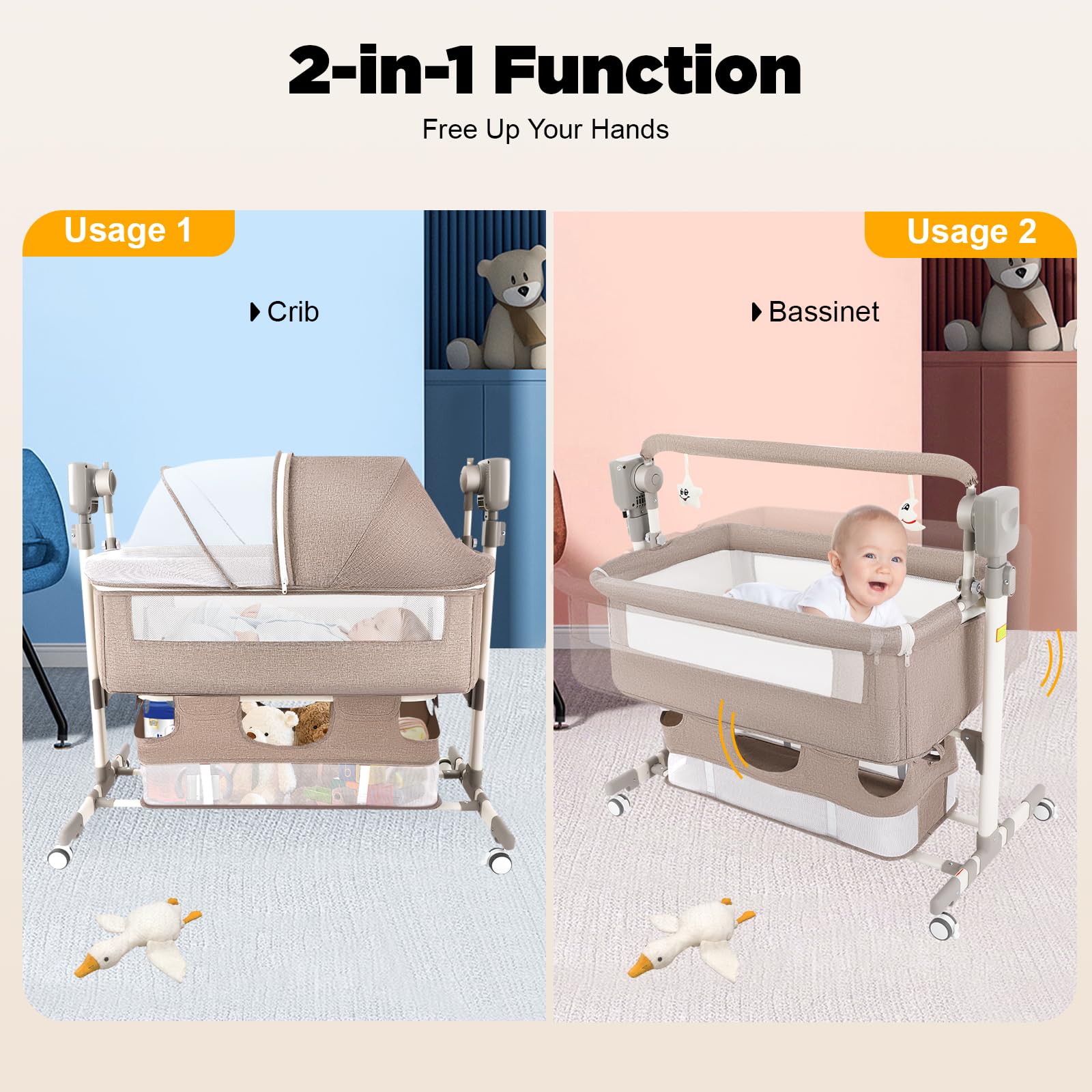Smart Baby Bassinet Bedside Sleeper with Adjustable Height