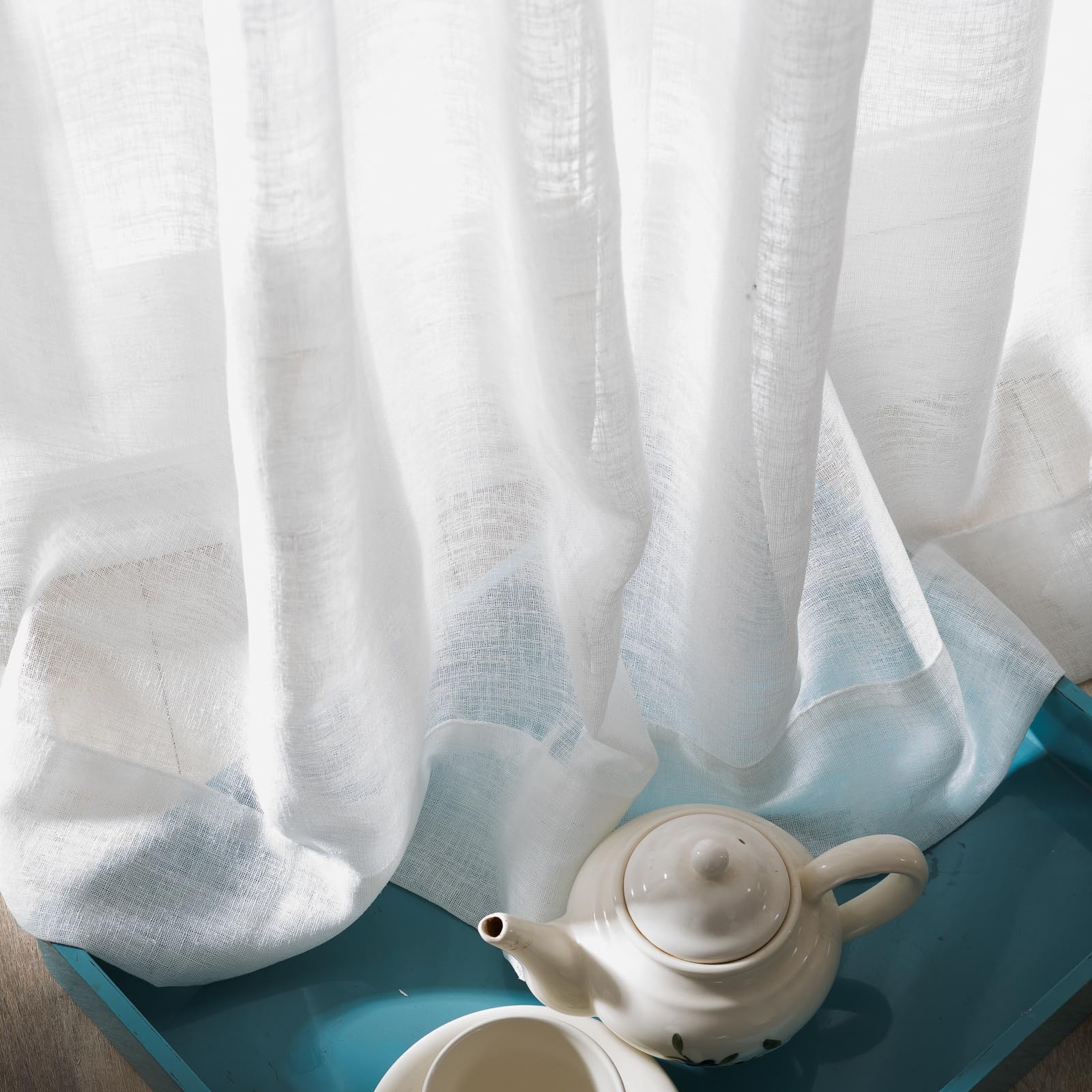 Window Sheer Curtains 42 inches Wide, White with Black Border