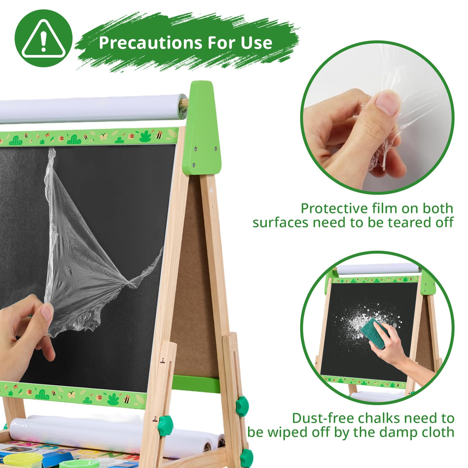 Art Easel for Kids Ages 2-4 4-8, Toddler Easel with 3 Paper Roll, Magnetic Whiteboard and Chalkboard, Adjustable Wooden Art Kids Easel for Toddlers 2,3,4,5,6,7,8,9,10 Years Old Boys & Girls, Green