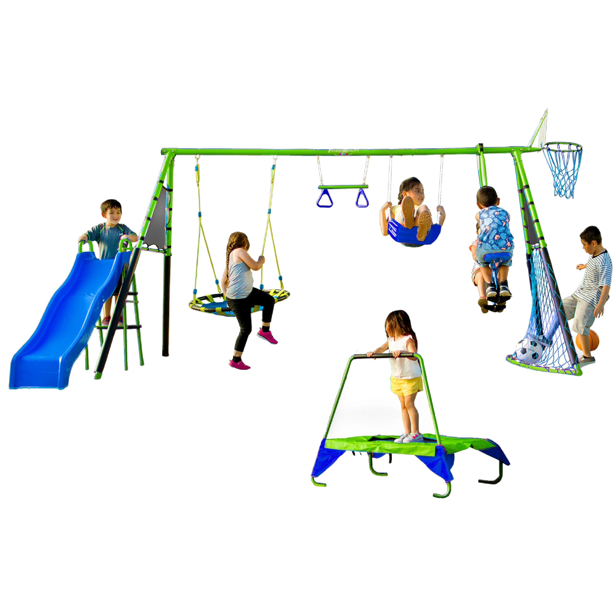 8-Station Outdoor Playground Set with Swing Slide Trampoline