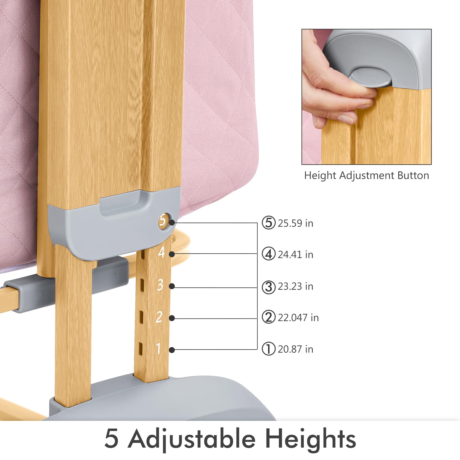 Bassinet Bedside Sleeper with 5-Height Adjustable Rocking Feature