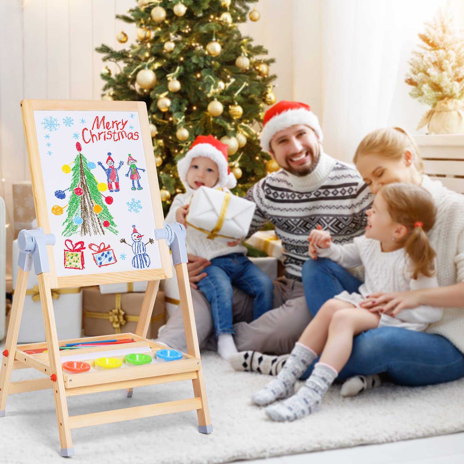 3-in-1 Adjustable Kids Art Easel with Chalkboard and Whiteboard