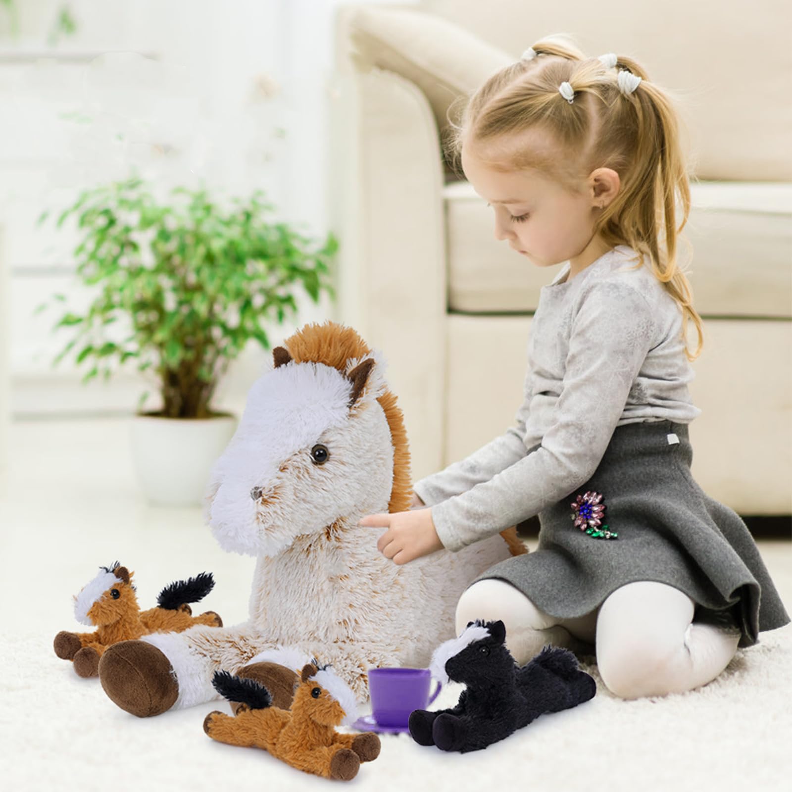 4Pcs Horse Stuffed Animal Set, Large Stuffed Mommy Horse