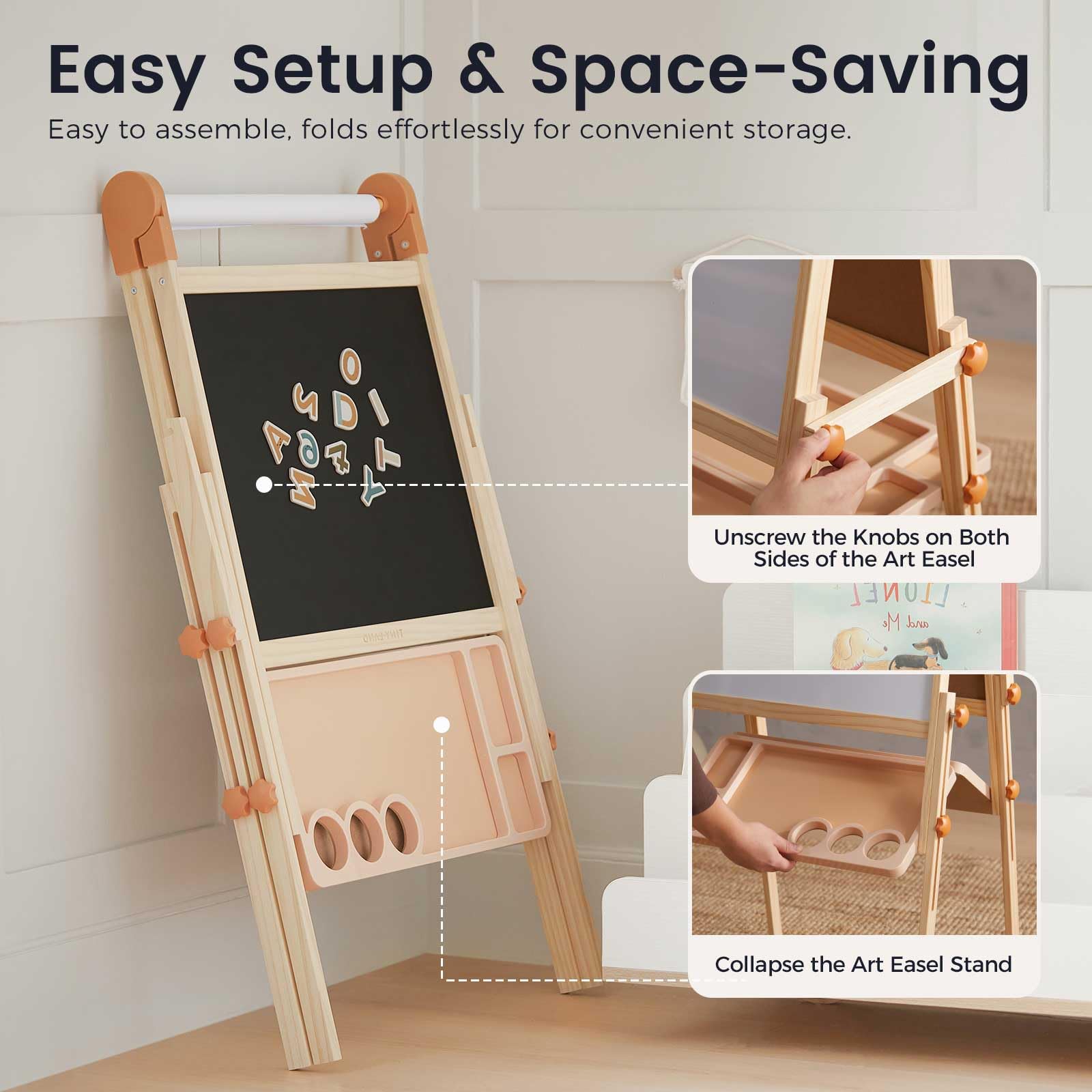 Double-Sided Magnetic Wooden Kids Art Easel with Paper Roll