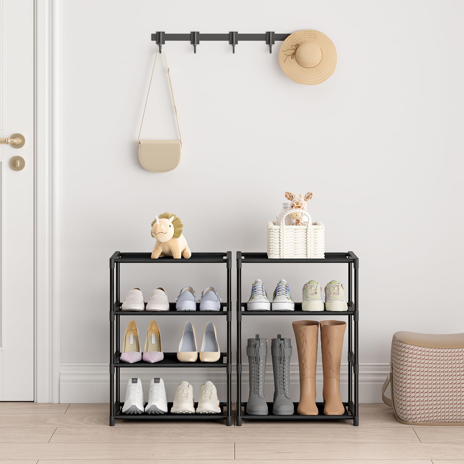 r 4 Tier Small Shoe Rack, Narrow Stackable Kids Toddler