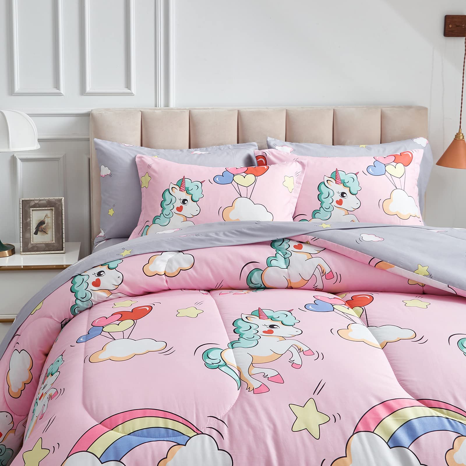 BEDDING Kids Girls Bed in a Bag 7 Pieces Queen Size Unicorn
