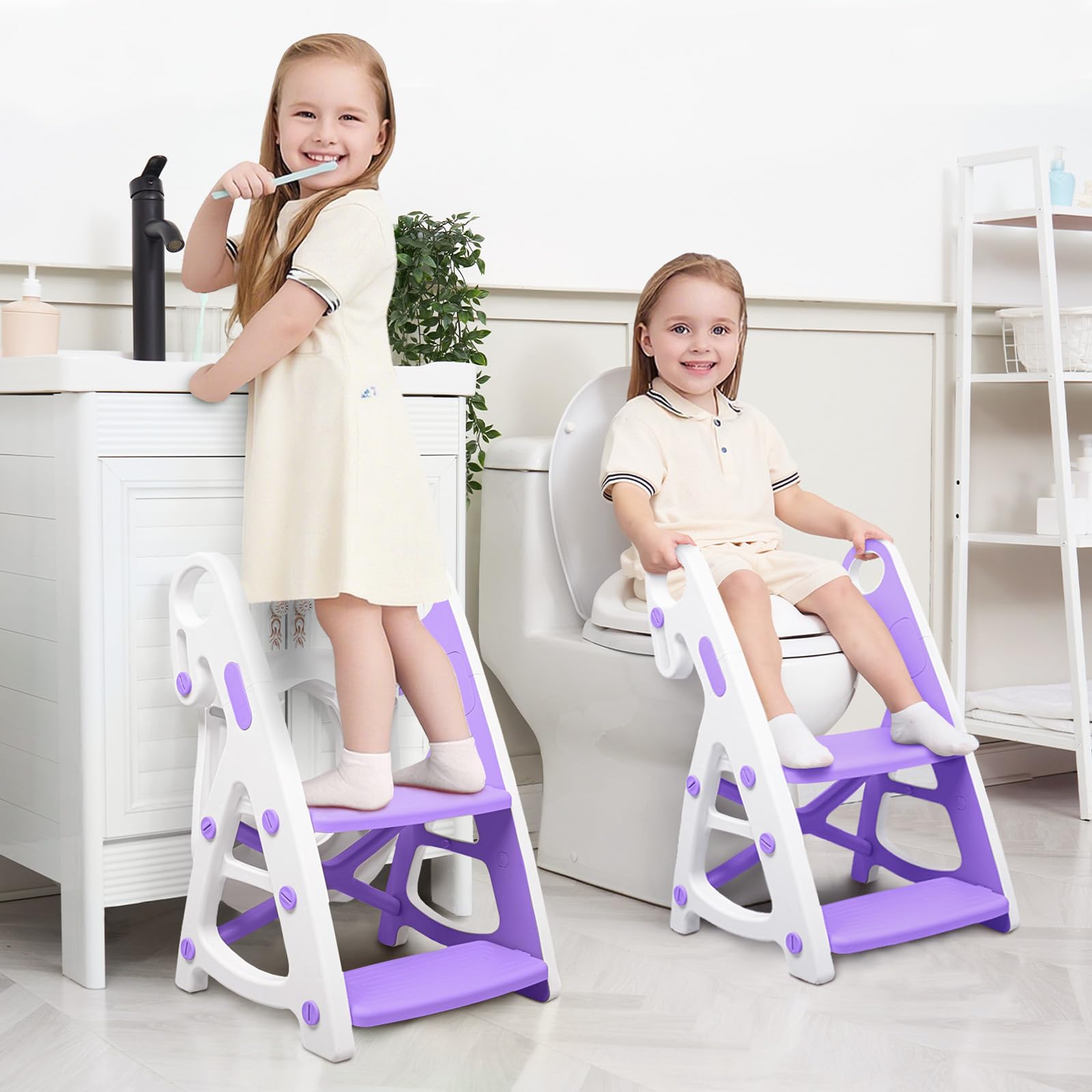 Primlect Potty Training Seat, 2-in-1 Toddler Toilet Seat with Step Stool, Ultra-Stable Potty Chair Attachment, Adjustable Seat and Step Ladder, Non-Slip Design, Splash Guard for Boys and Girls(Blue)