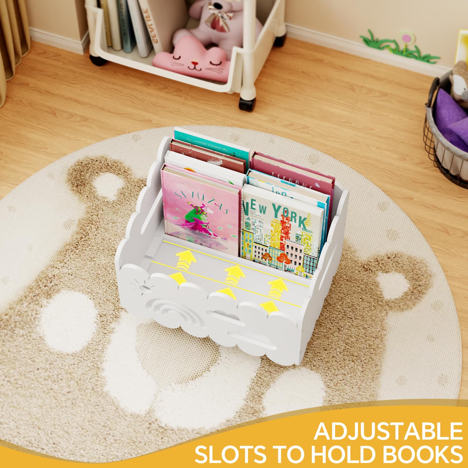 Montessori Kids Bookshelf with Adjustable Dividers