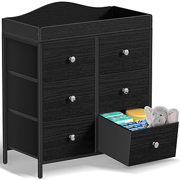 Changing Table Dresser with 6 Fabric Drawers