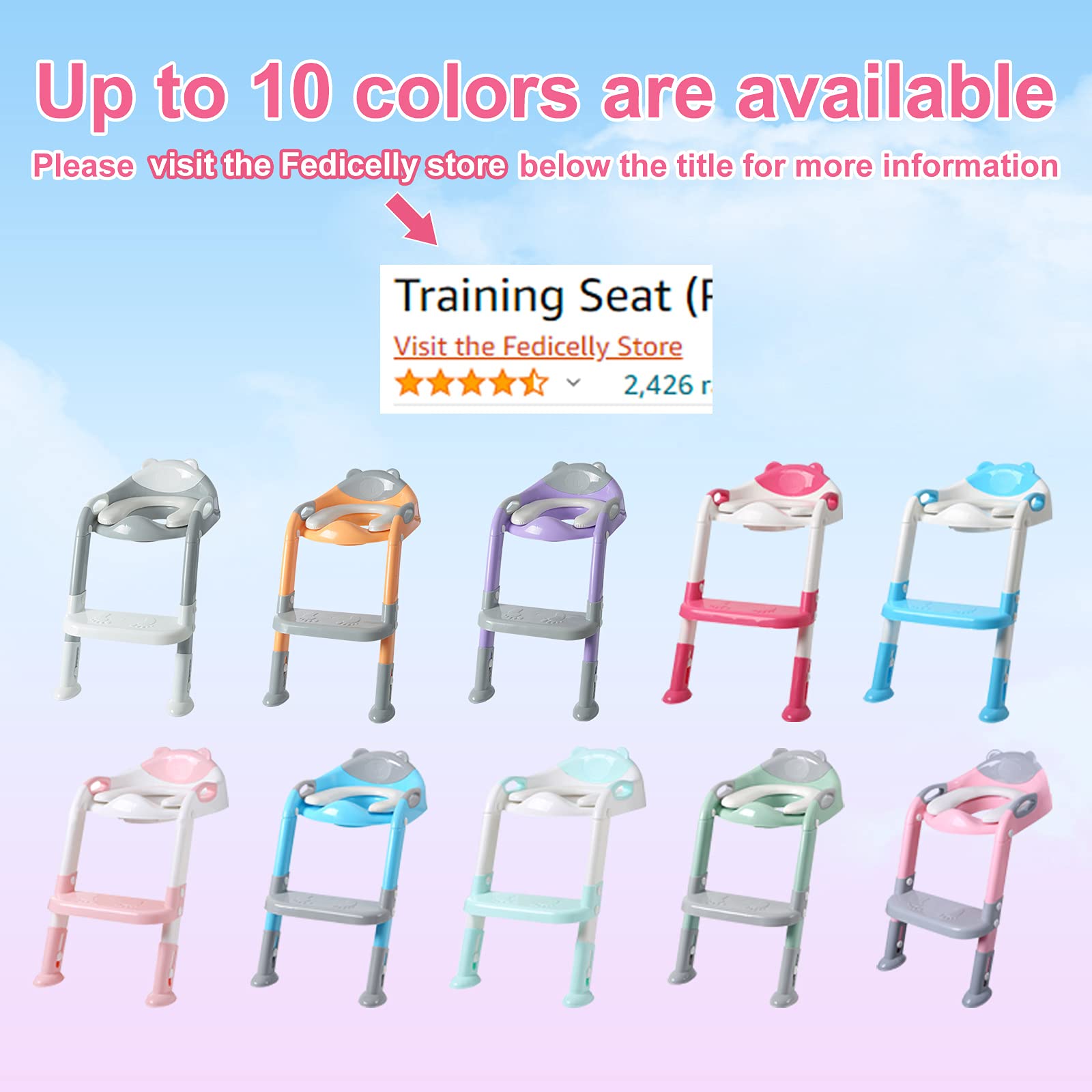 Fedicelly Potty Training Toilet Seat Boys Girls,Toddlers,Kids Potty Chair with Step Stool Ladder（Gray/Orange）