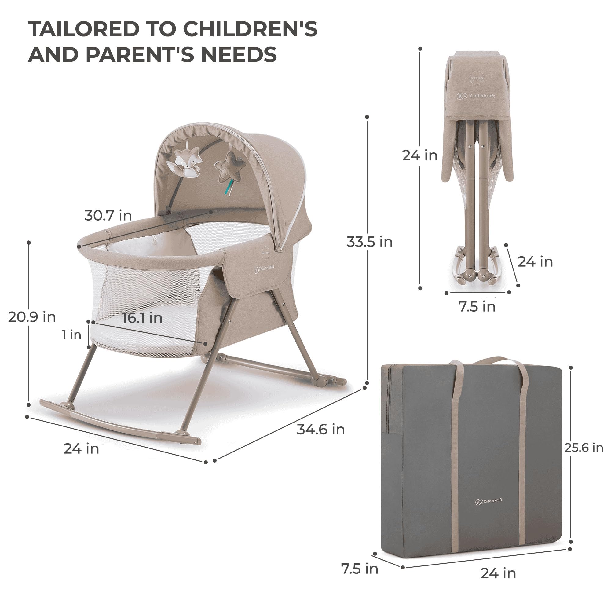 Portable Travel Bassinet with Mosquito Net and Adjustable Hood