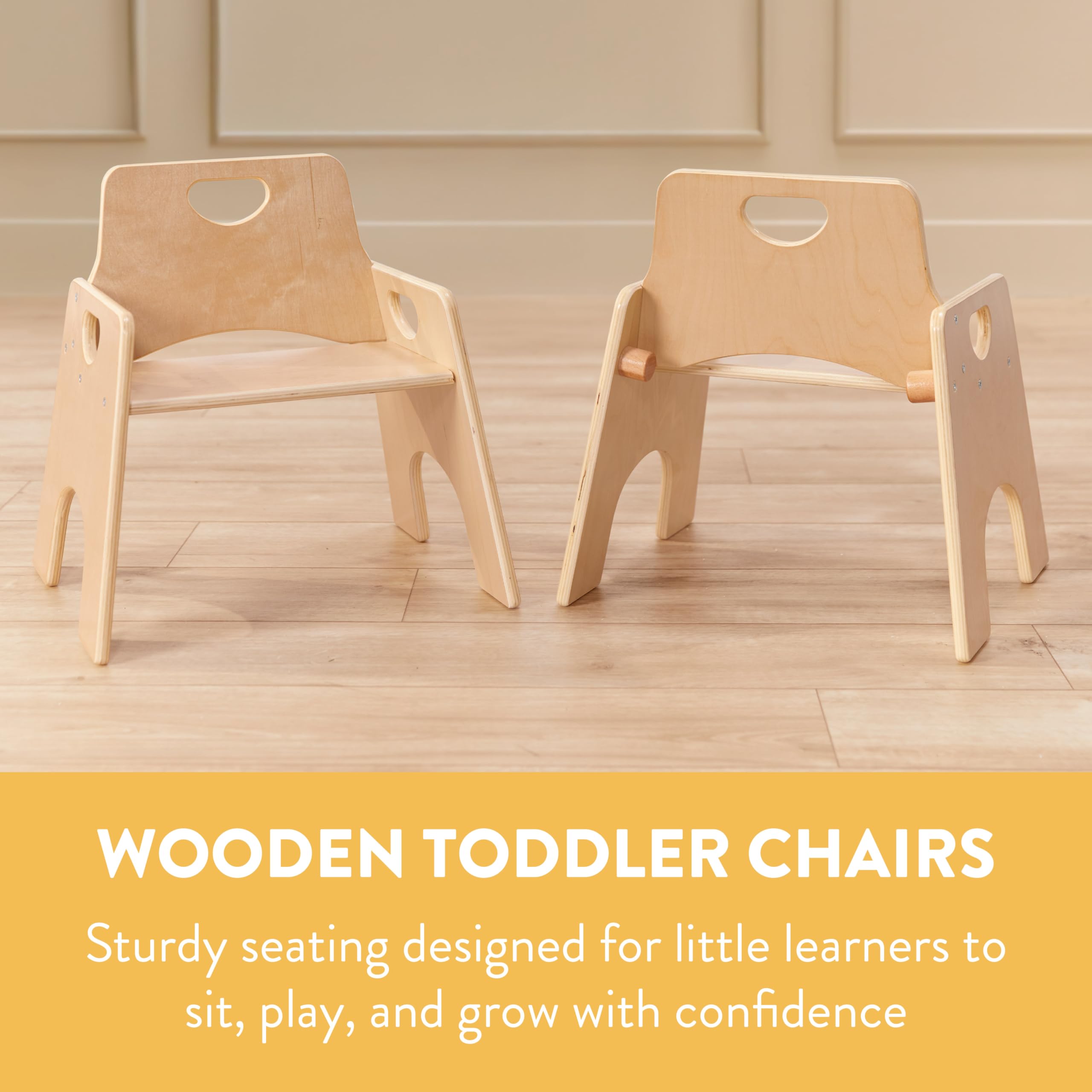Express Wooden Toddler Chairs, 10", Stackable Chairs, Natural, 2-Pack