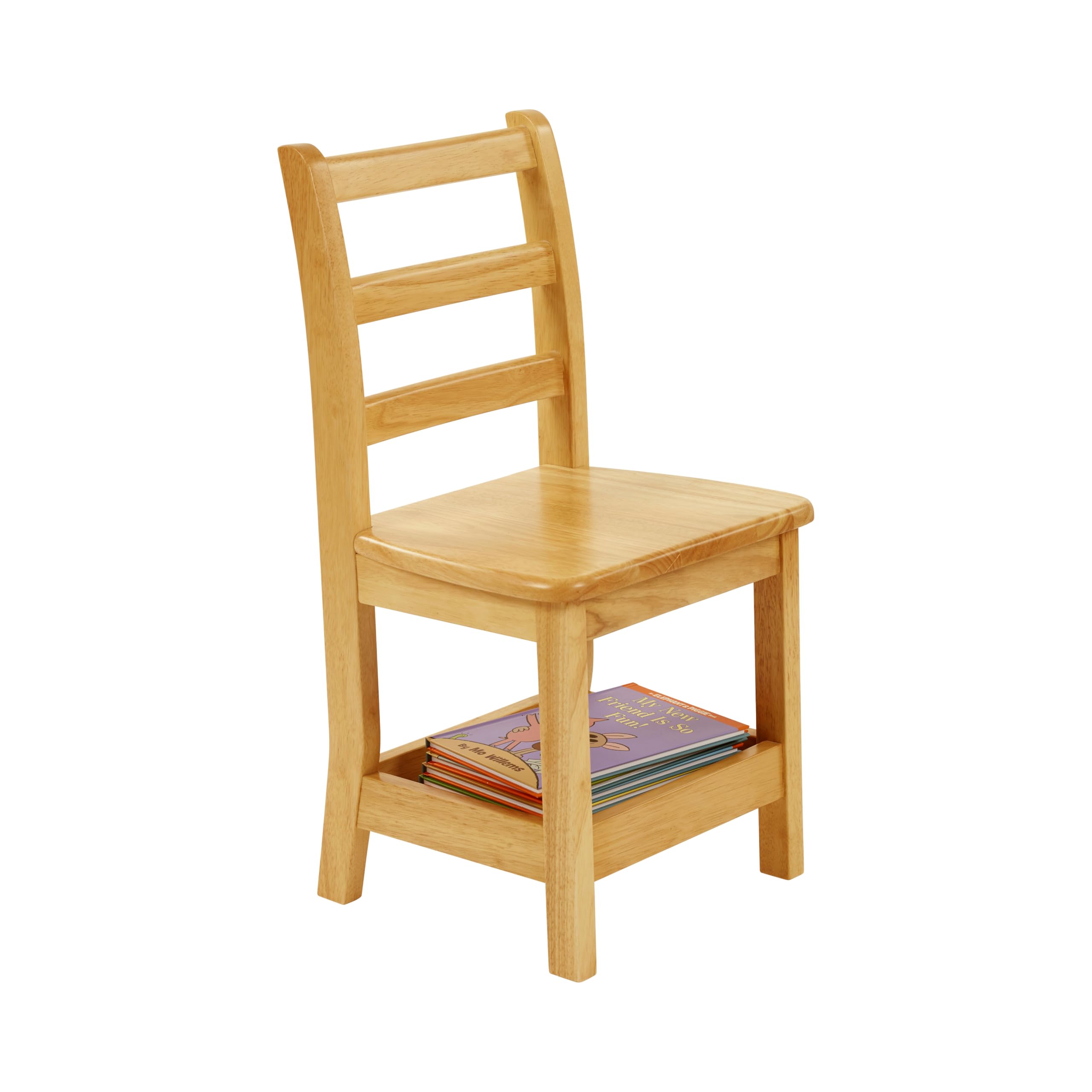 Three Rung Ladderback Chair with Storage, 14in Seat Height, Classroom Seating