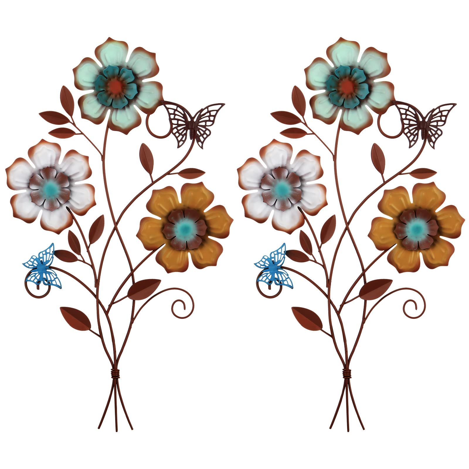Tricolor Flower Wall Decor Vintage Metal Wall Art Decor Rustic Hanging