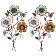 Tricolor Flower Metal Wall Art Decor Set