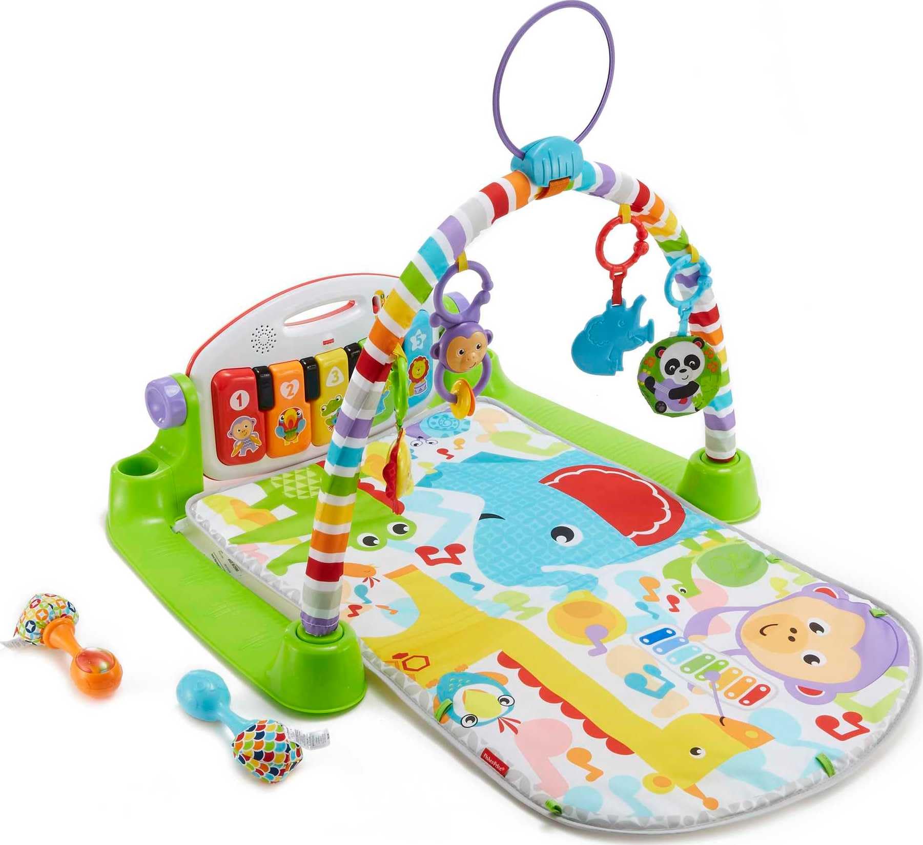 Baby Playmat Deluxe Kick & Play Piano Gym for Learning & 2 Maracas Soft Rattles