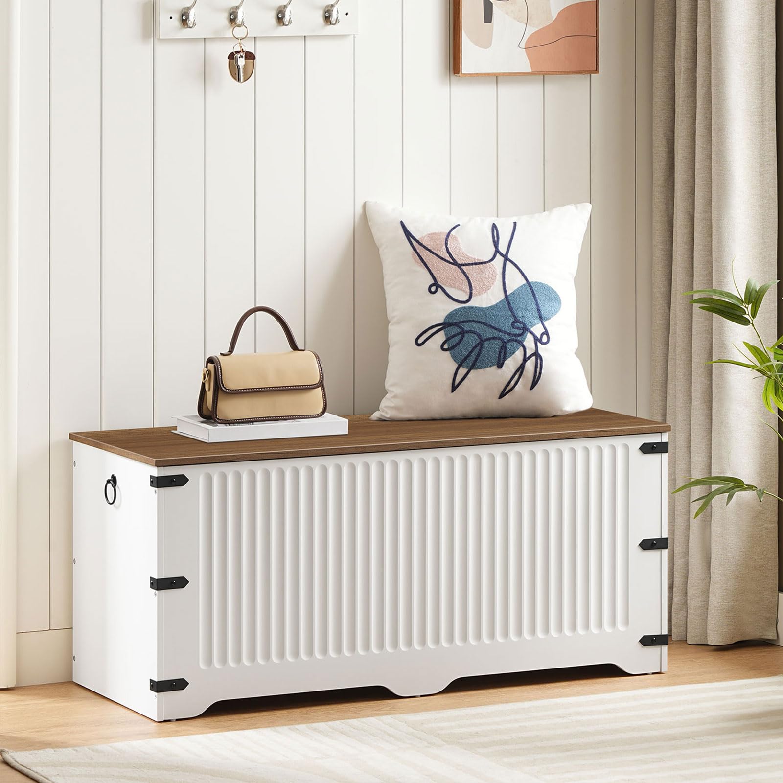 Storage Bench, Toy Box Organizer, Toy Chest with Safety Hinge