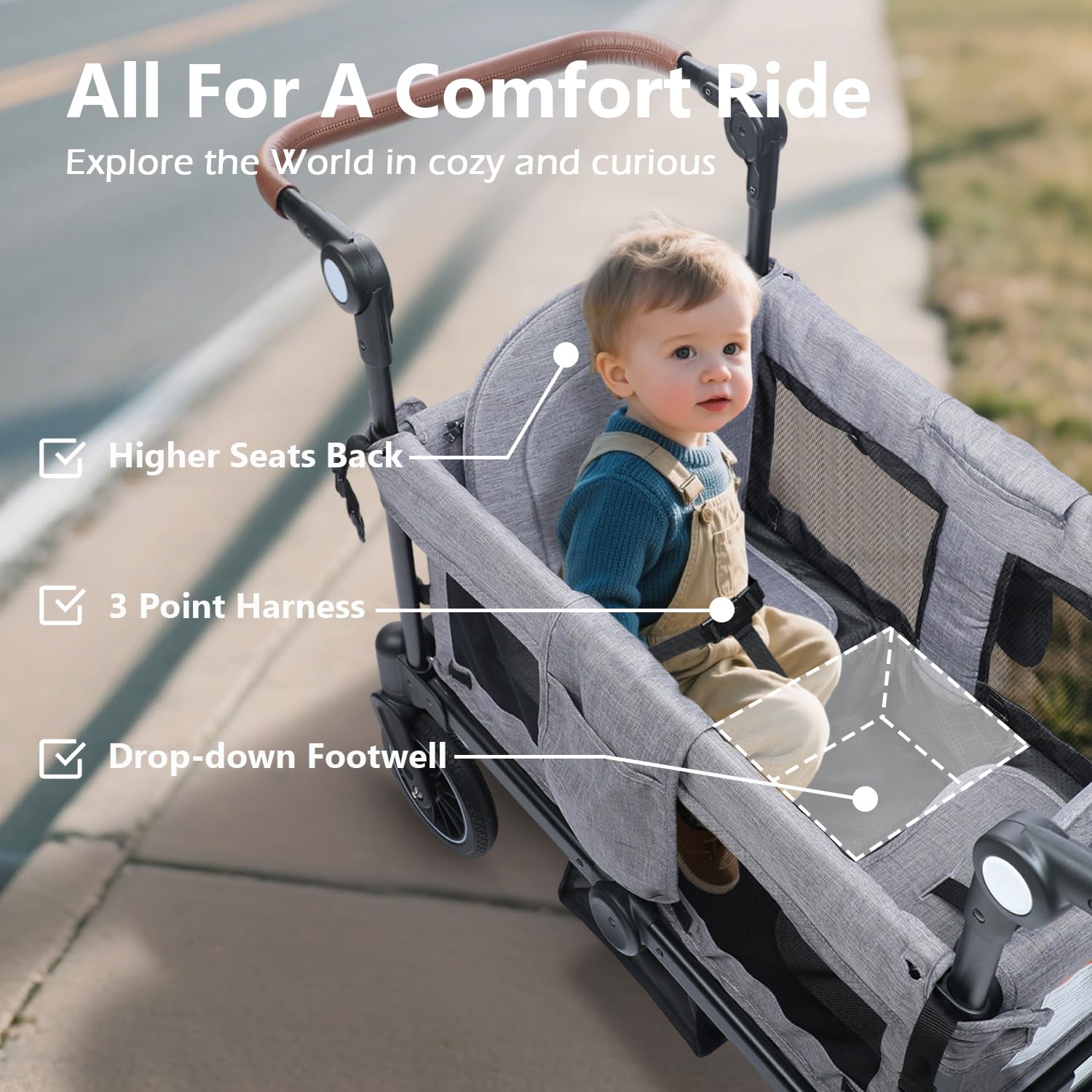 All-Terrain Folding Wagon Stroller for 2 Kids