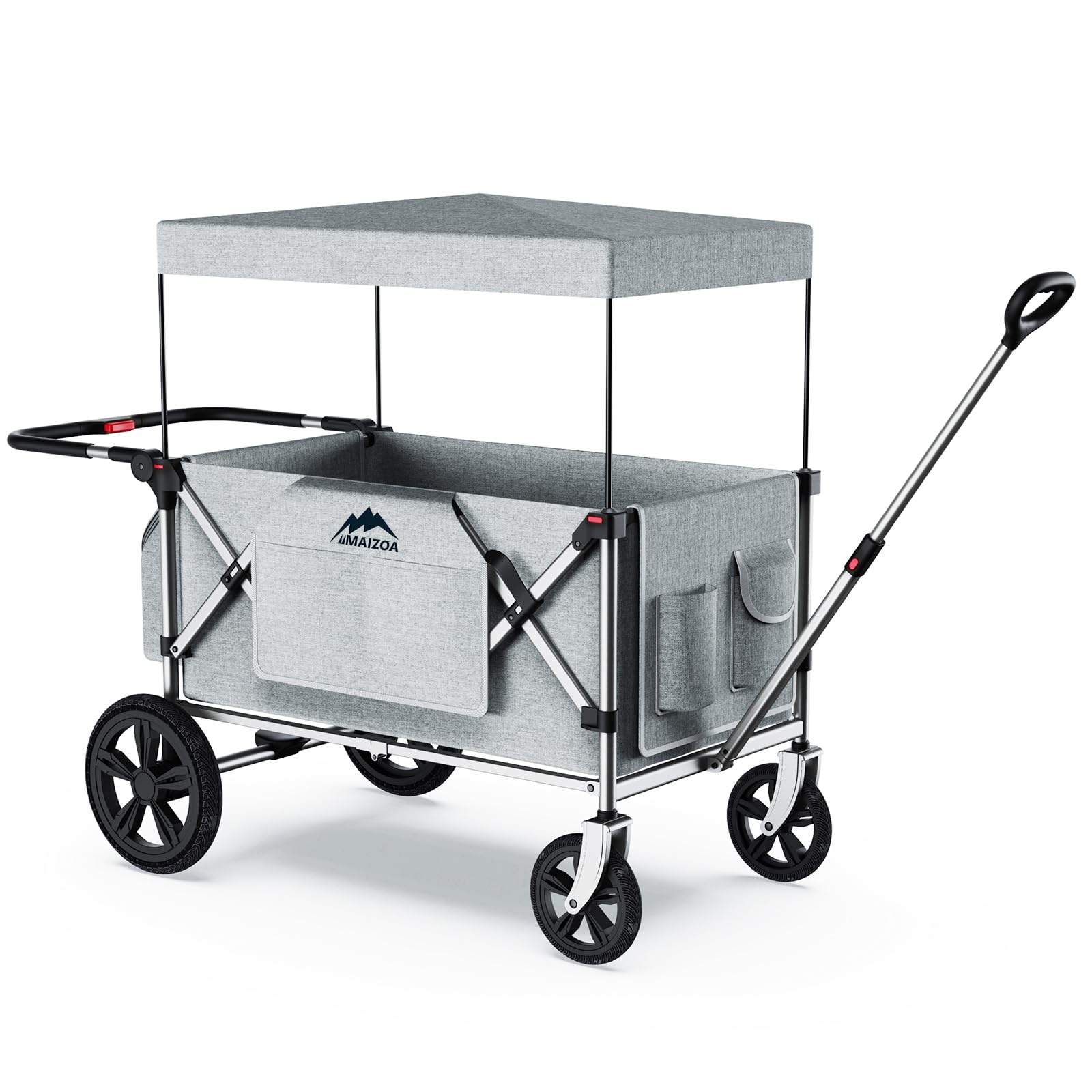 Foldable Wagons for Two Kids & Cargo, with 5-Point Harnesses,Adjustable Push/Pull Handle