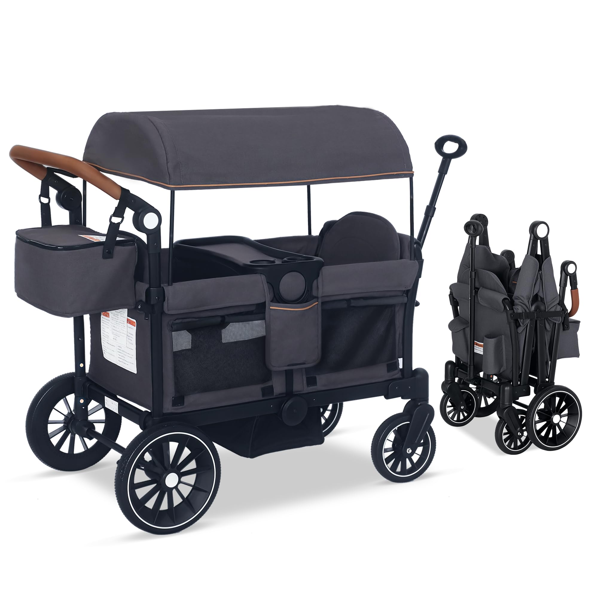 Stroller Wagon for 2 Kids, Push & Pull Kids Cart with Safety Harnesses
