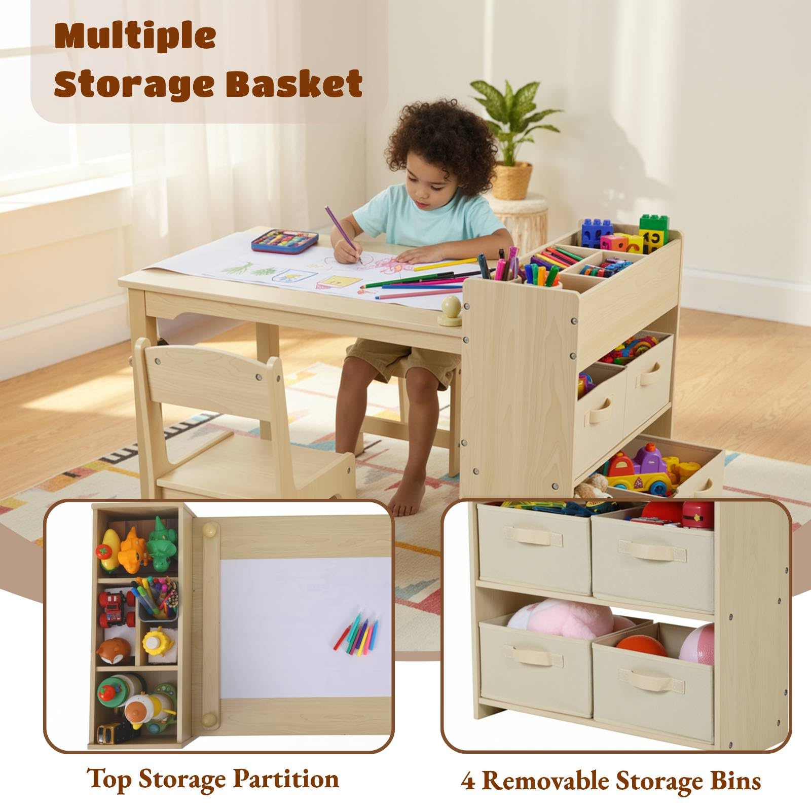 Kids Art Table and Chairs Set with Storage