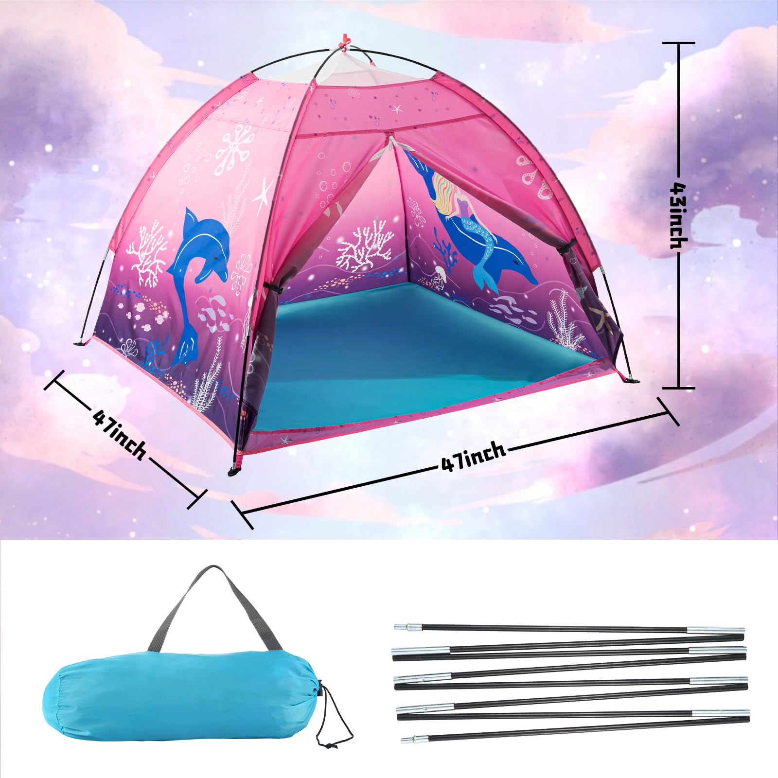 BLINWORLD Kids Play Mermaid Tent for Kids, Play Tentes Foldable Pop Up Indoor Outdoor Party Playhouse Tents Toy for Boys Girls-47 * 47 * 41 (Pink)