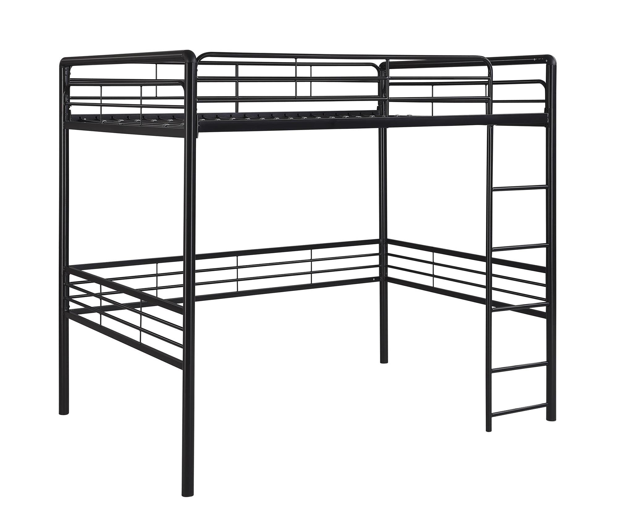 Full Metal Loft Bed with Ladder Space-Saving Design, Black