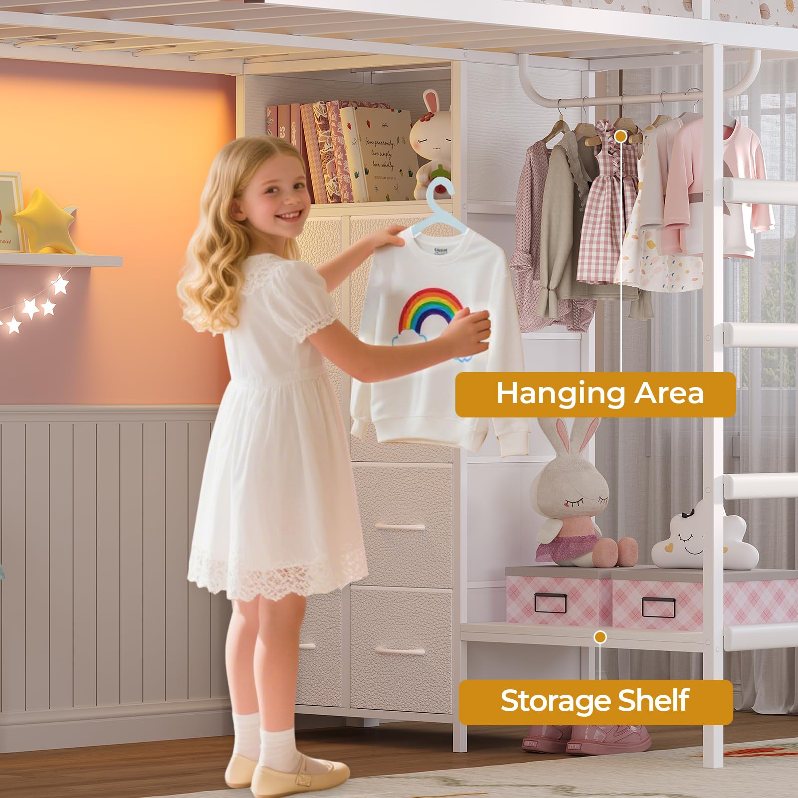 Twin Over Twin Bunk Bed with Storage Drawers and LED Lights