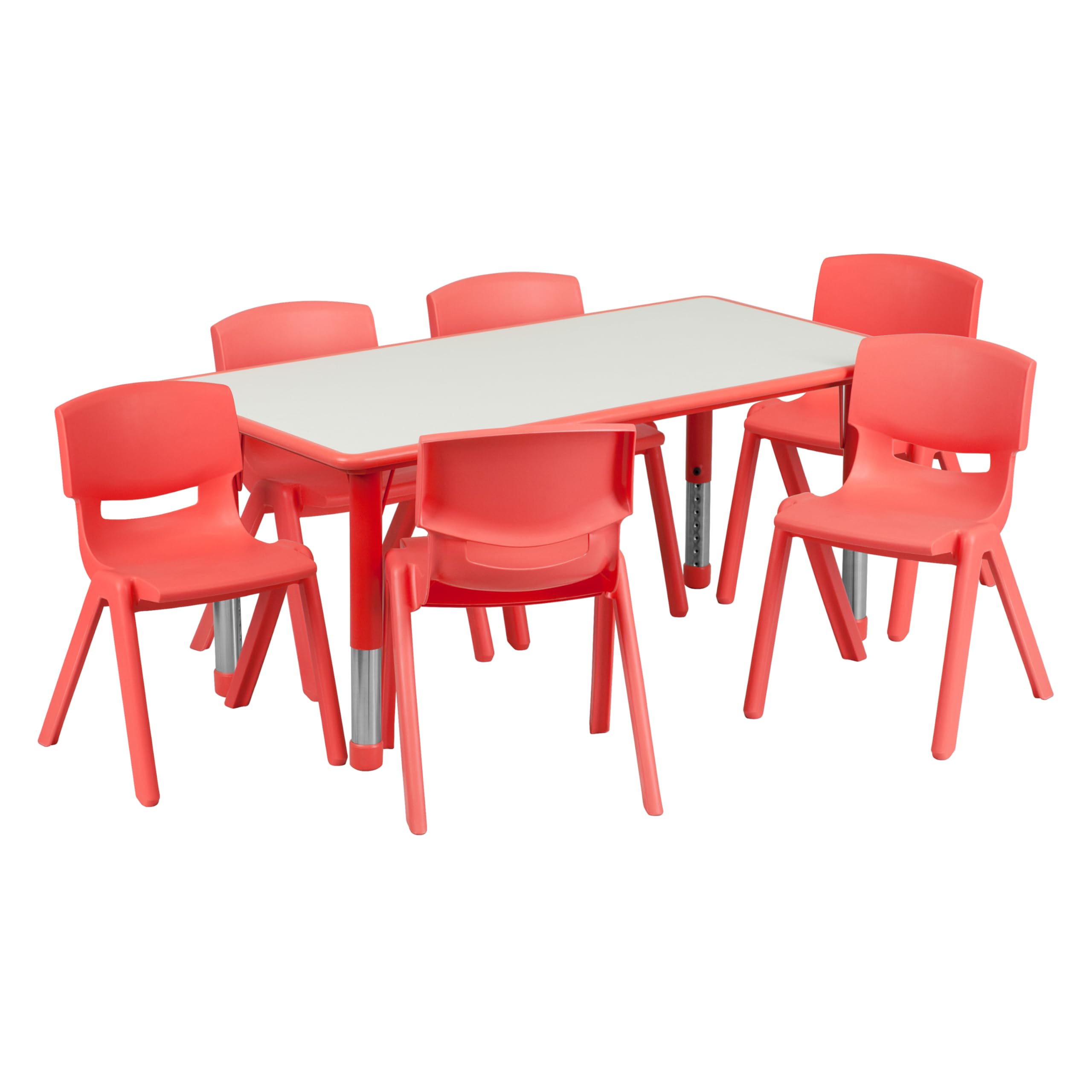 23.625" W x 47.25" L Red Plastic Activity Table Set-6 Chairs