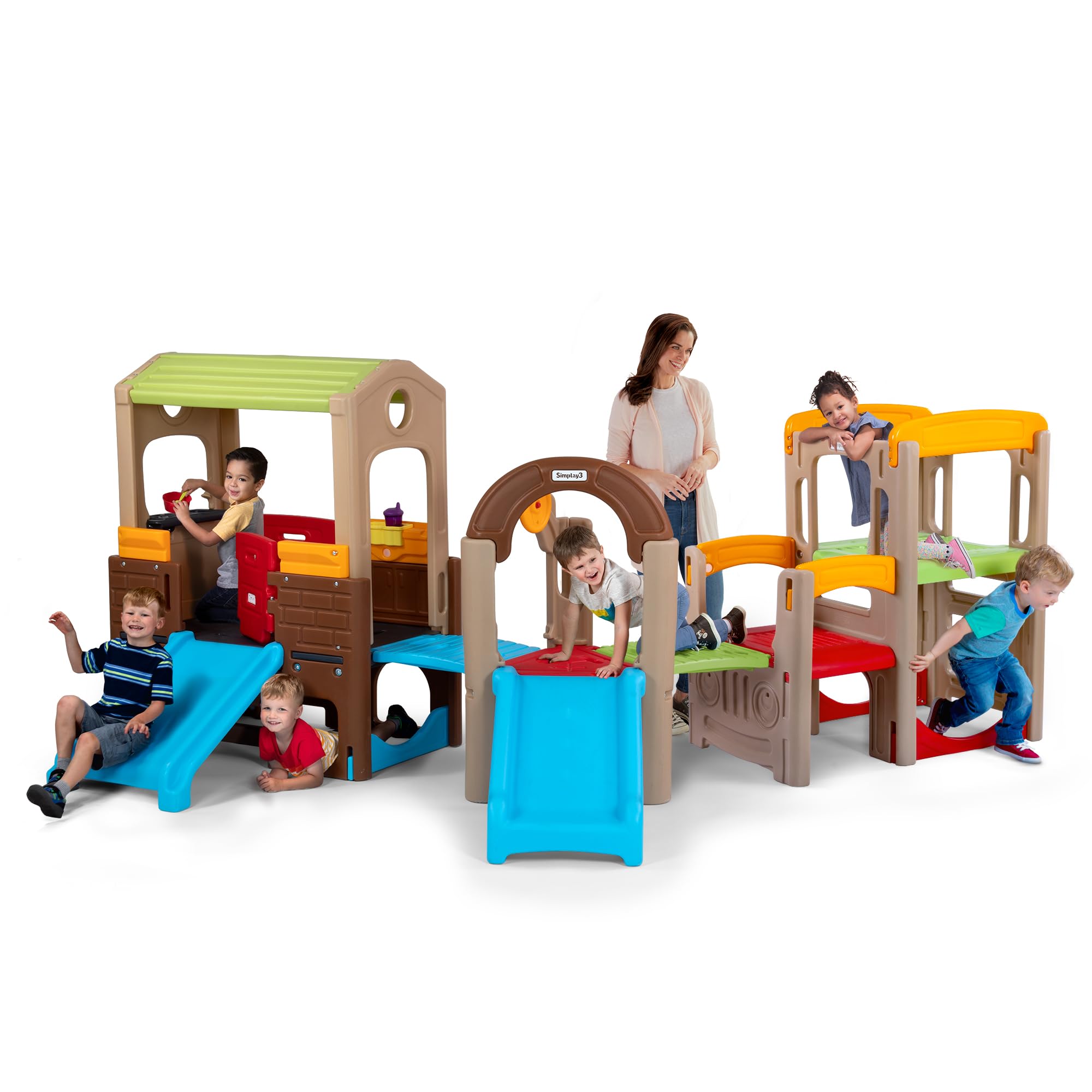 Modular Outdoor Play System with Slide and Climbing Features