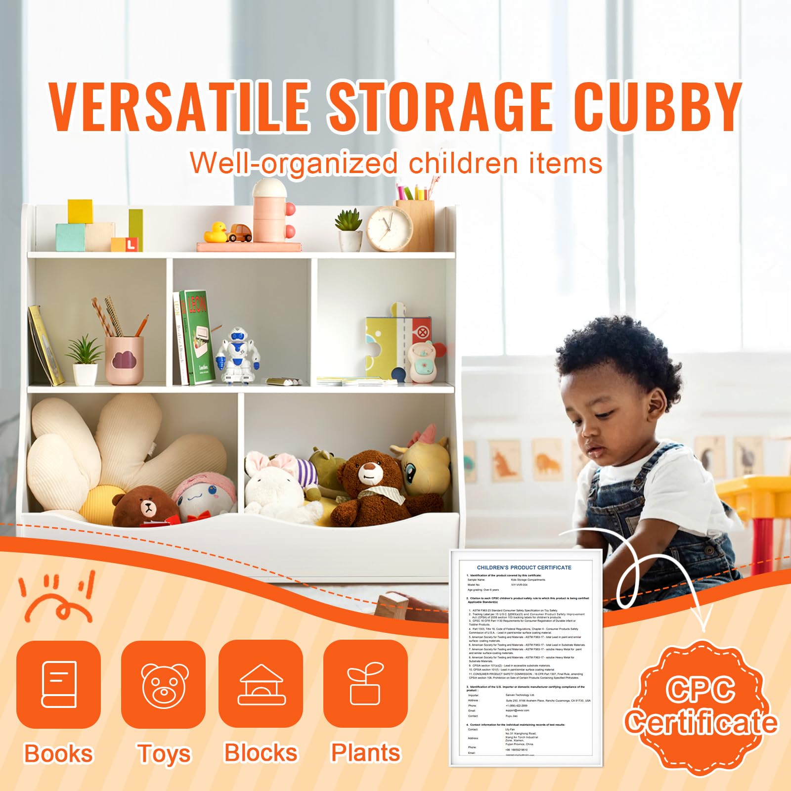 5-Cubby Kids Storage Organizer with Bookshelf