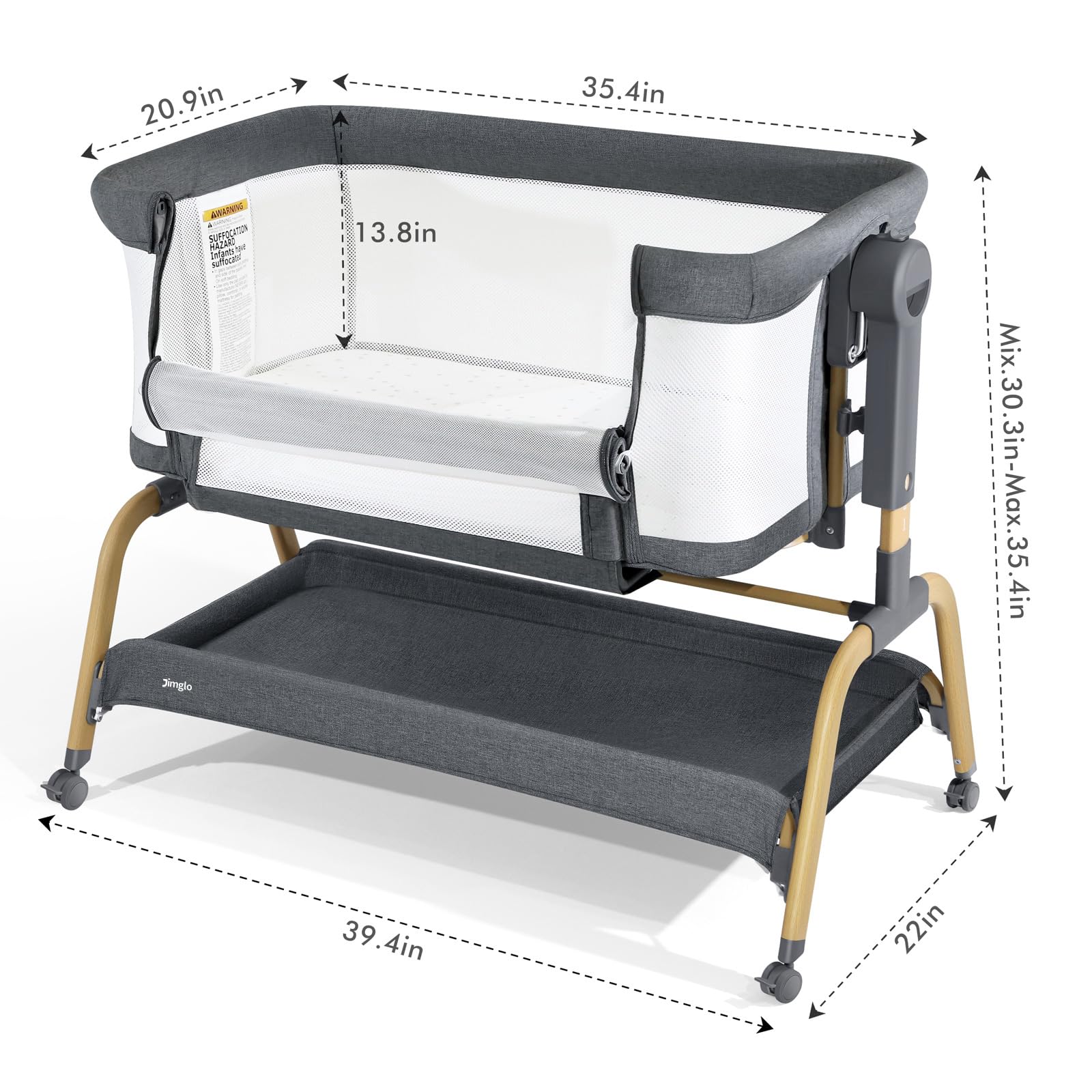 3-in-1 Bedside Bassinet with Adjustable Height