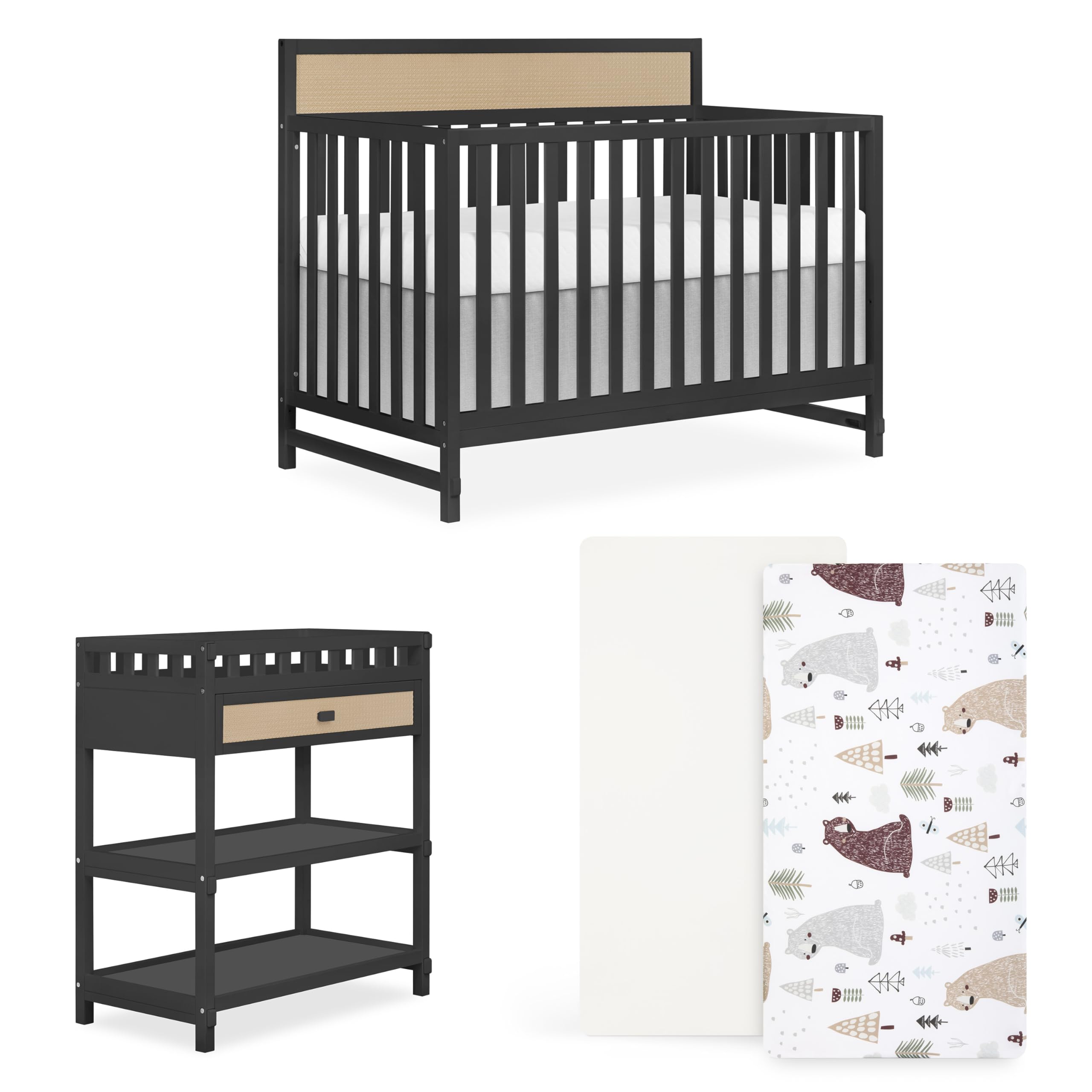 Convertible Crib Changing Table Bundle with Organic Cotton Sheets