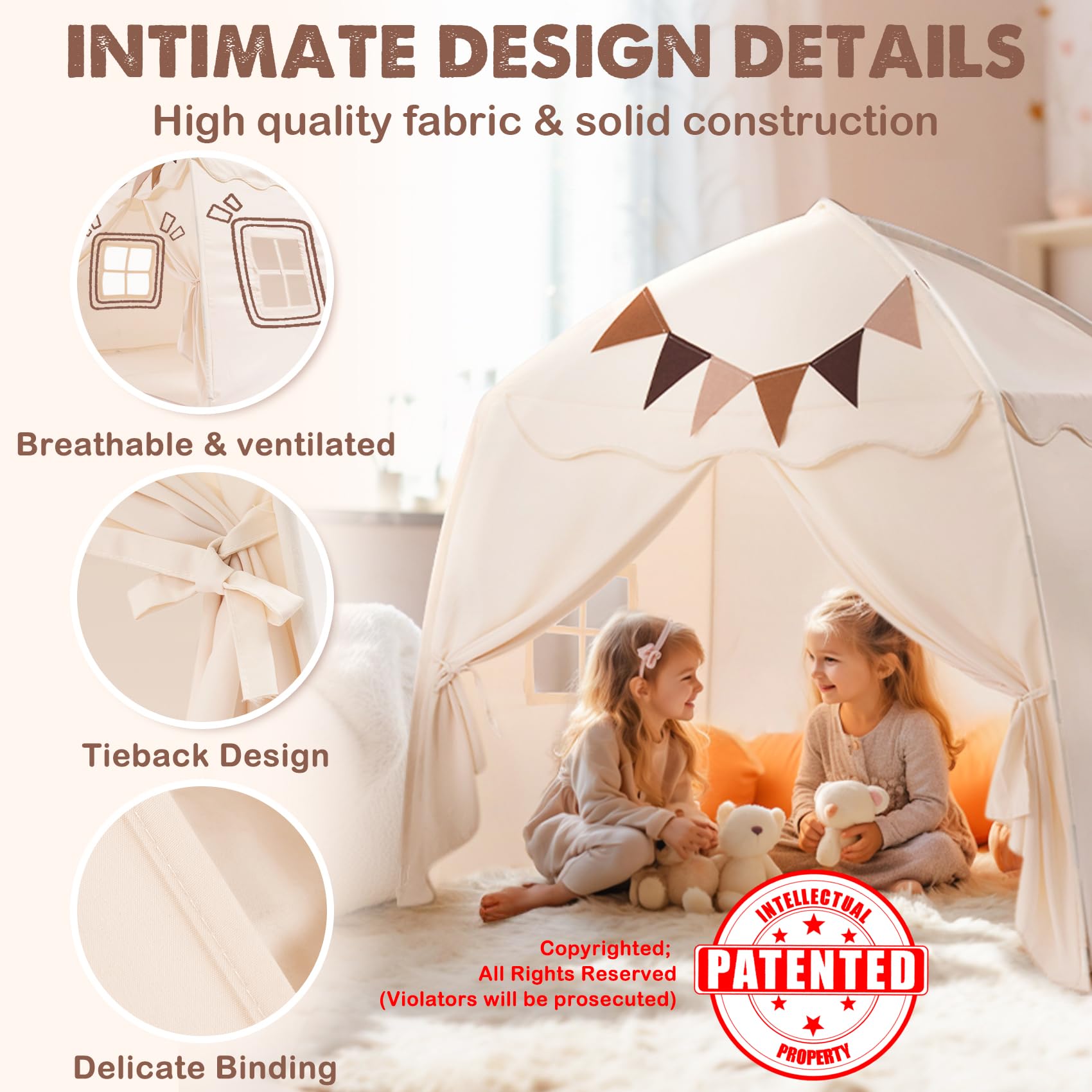 Kids Play Tent Dome Playhouse with Lights and Flags