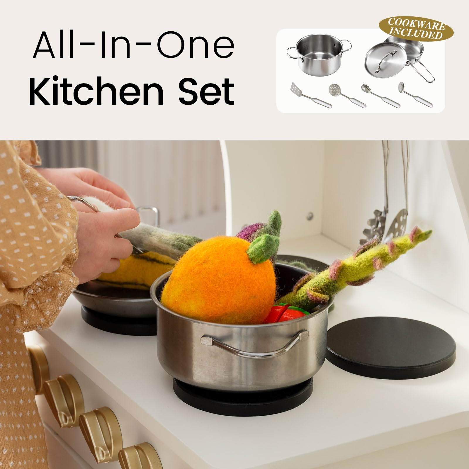 Tiny Land Play Kitchen for Kids with Storage System, Toy Kitchen Set with Plenty of Play Features Gift for Ages 3+
