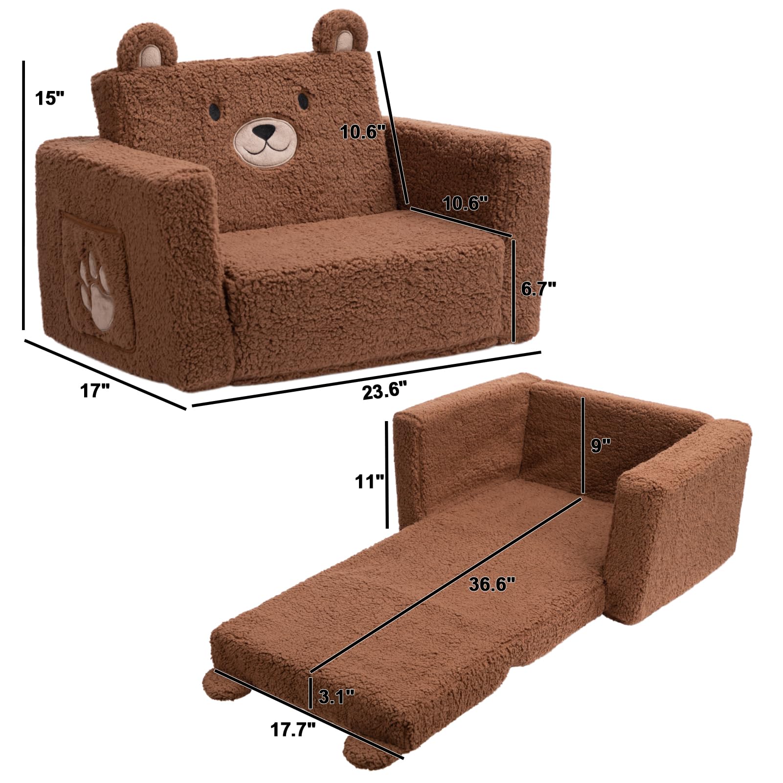 2-in-1 Convertible Toddler Couch with Sherpa Fabric