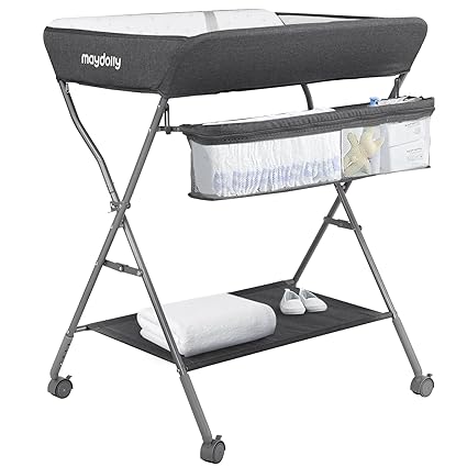 Changing Table with Wheels, Maydolly Portable Adjustable Height Folding