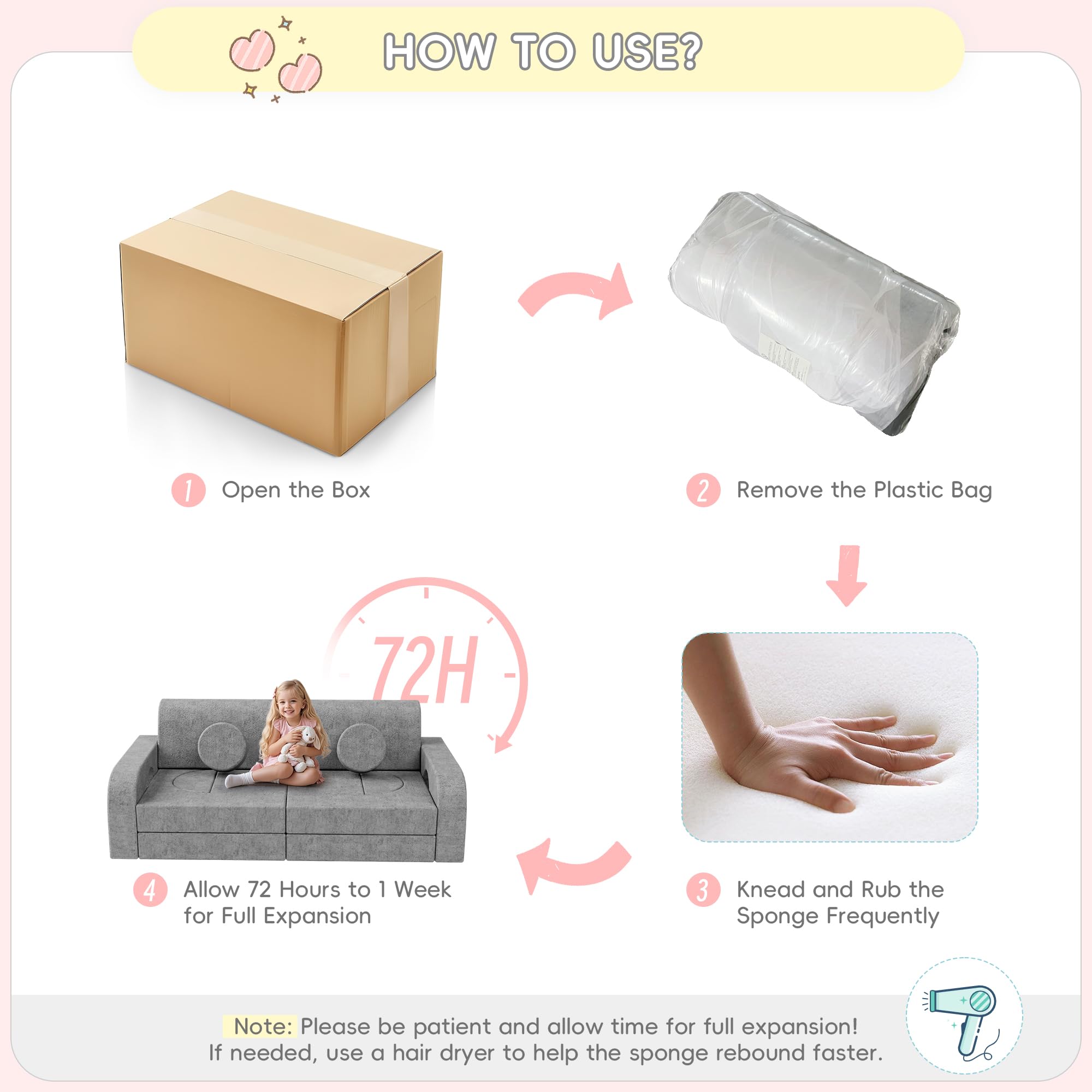 14-Piece Modular Kids Play Couch with Washable Covers