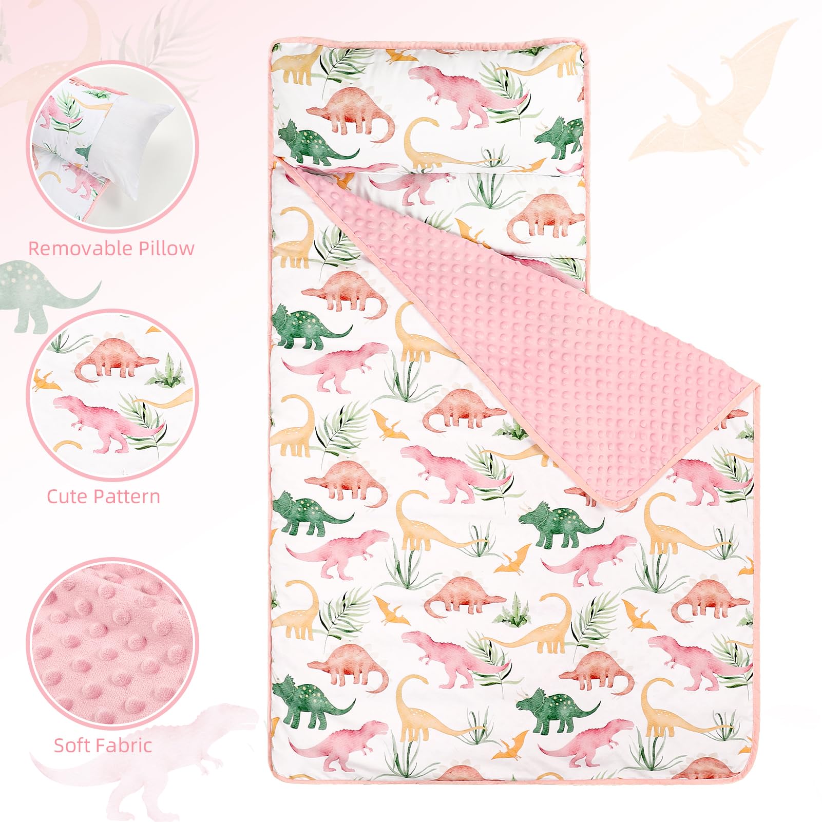 Toddler Nap Mat with Removable Pillow and Minky Blanket