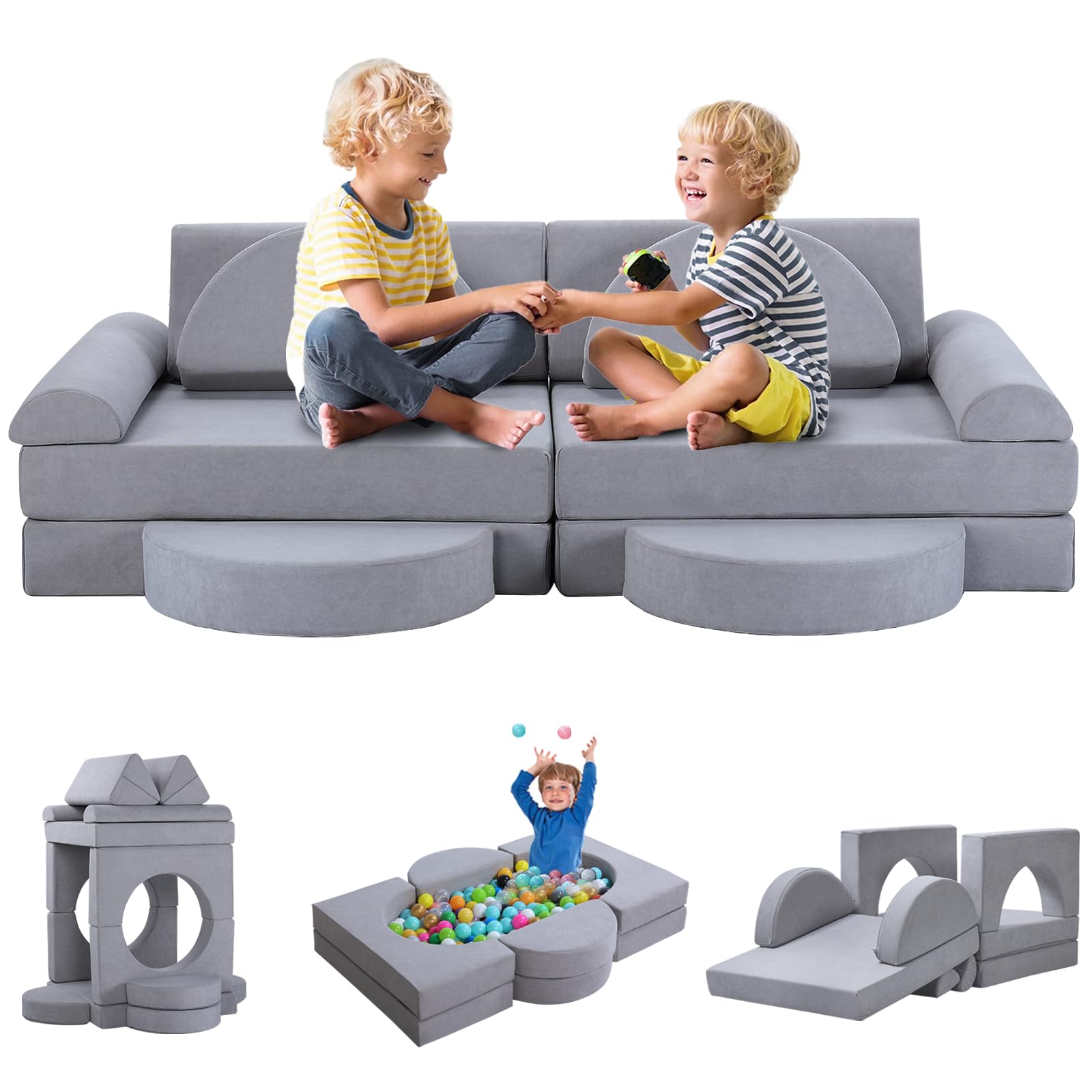 14Pcs Modular Kids Play Couch: Foam Toddler Building Blocks - Removable