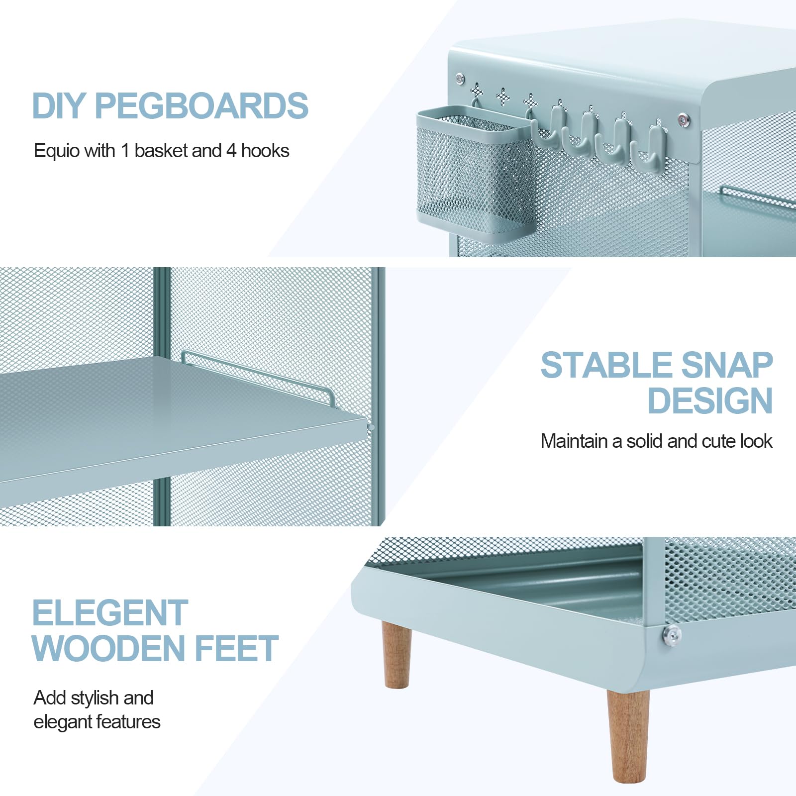 Kids Mint Green Nightstand with Storage Shelves