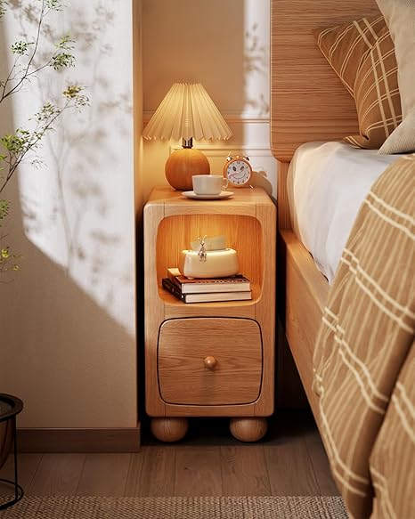 Solid Wood Small Bedside Table with Drawer,Modern Bedside Table
