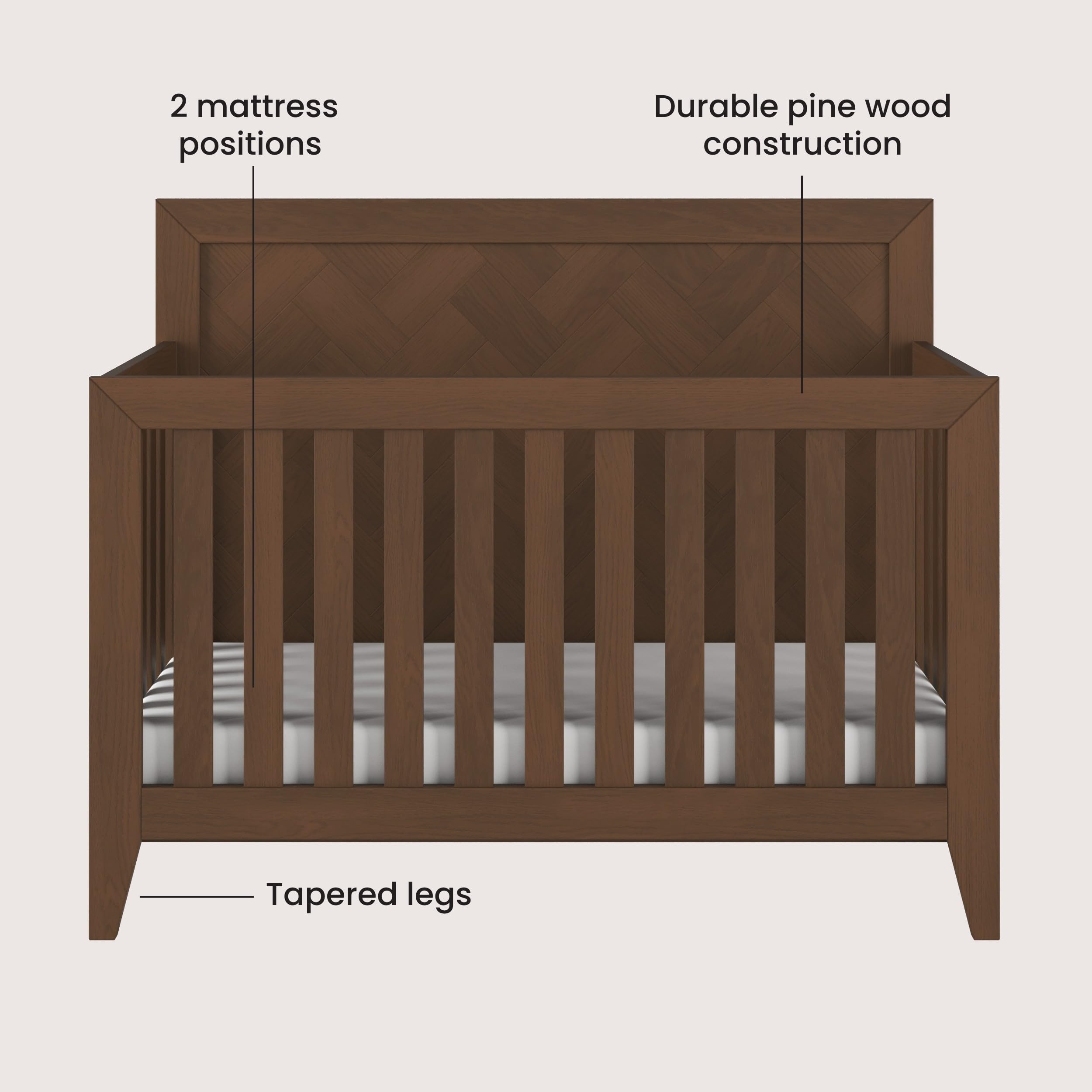 4-in-1 Convertible Crib Nursery Furniture Set with Dresser Chest and Nightstand